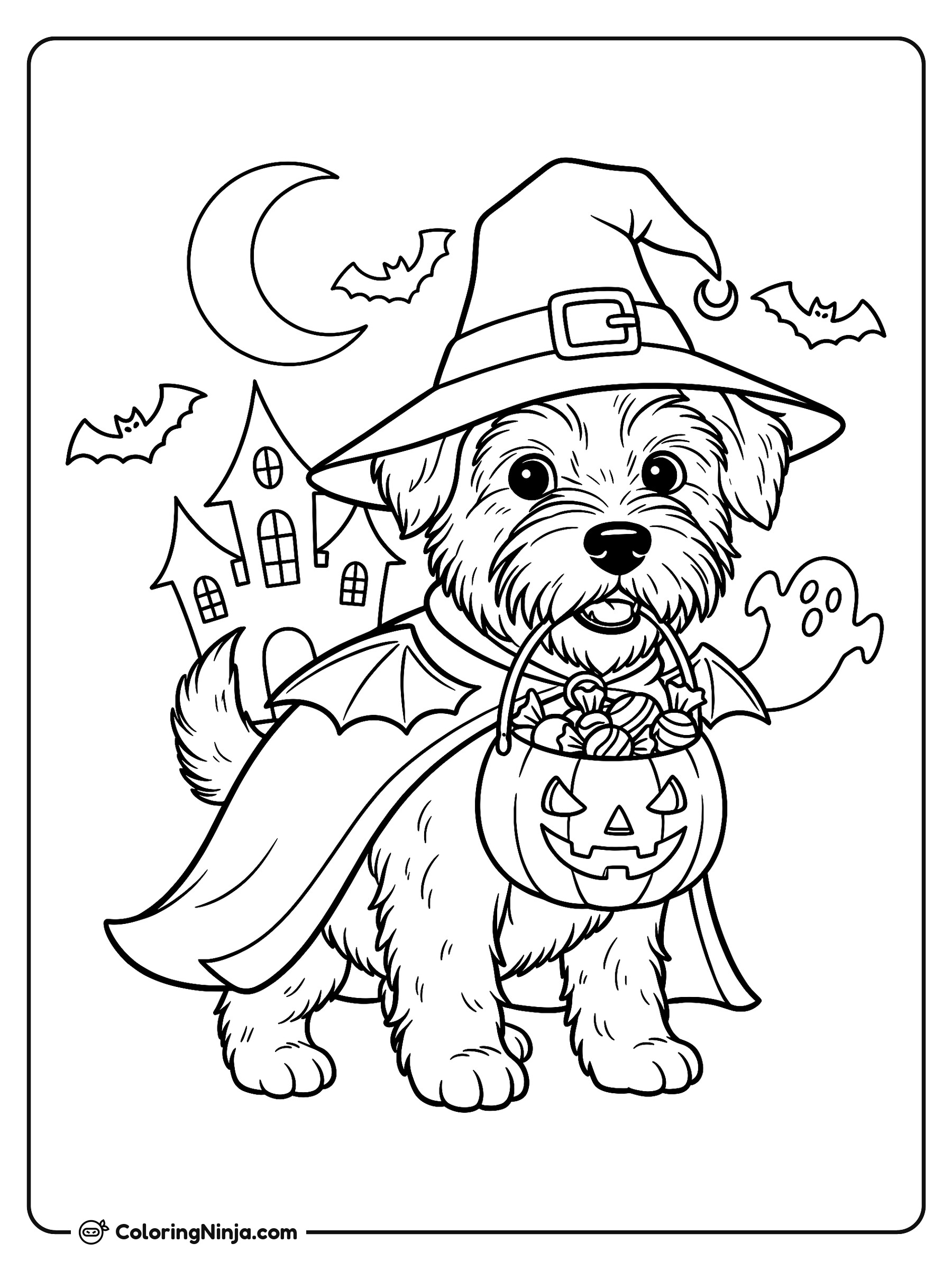 Perrito disfrazado para Halloween: dibujo para colorear