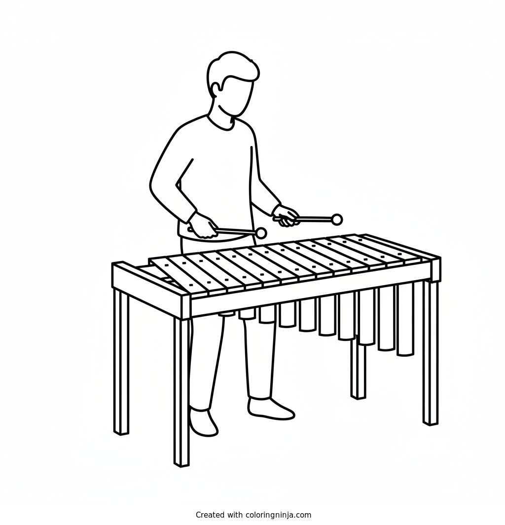 Coloring page of a person playing the xylophone
