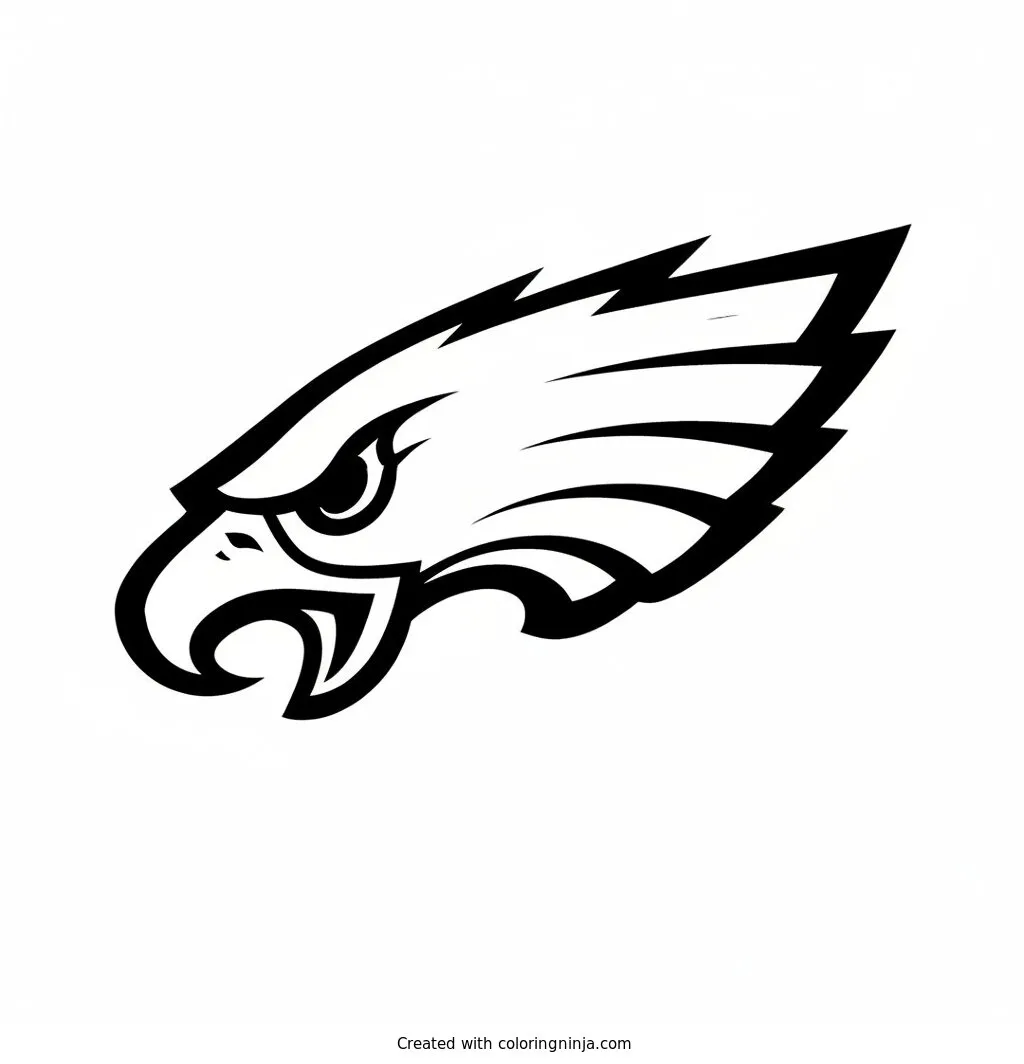Logo de Philadelphia Eagles, dibujo para colorear: El logo de los Philadelphia Eagles muestra la cabeza estilizada de un águila mirando hacia la izquierda con una mirada intensa y el pico abierto.
