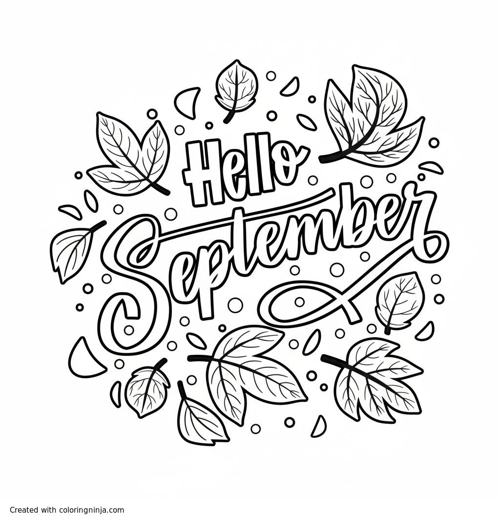 A coloring page of "Autumn Leaves and Wreath Coloring Page"