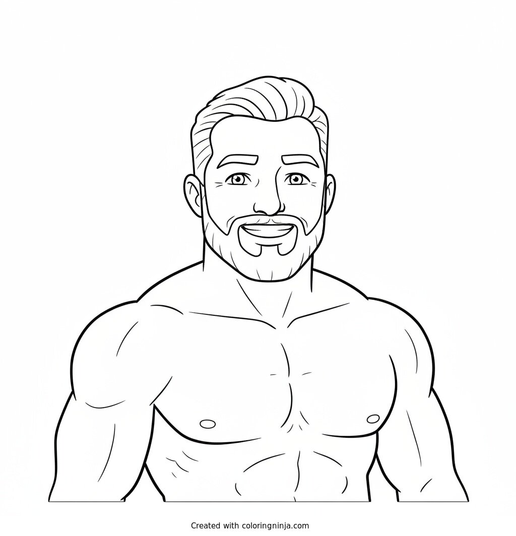 A coloring page of A man with a beard and mustache smiles