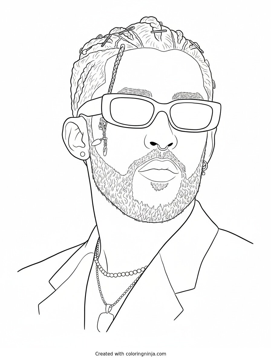 Coloring page of Bad Bunny
