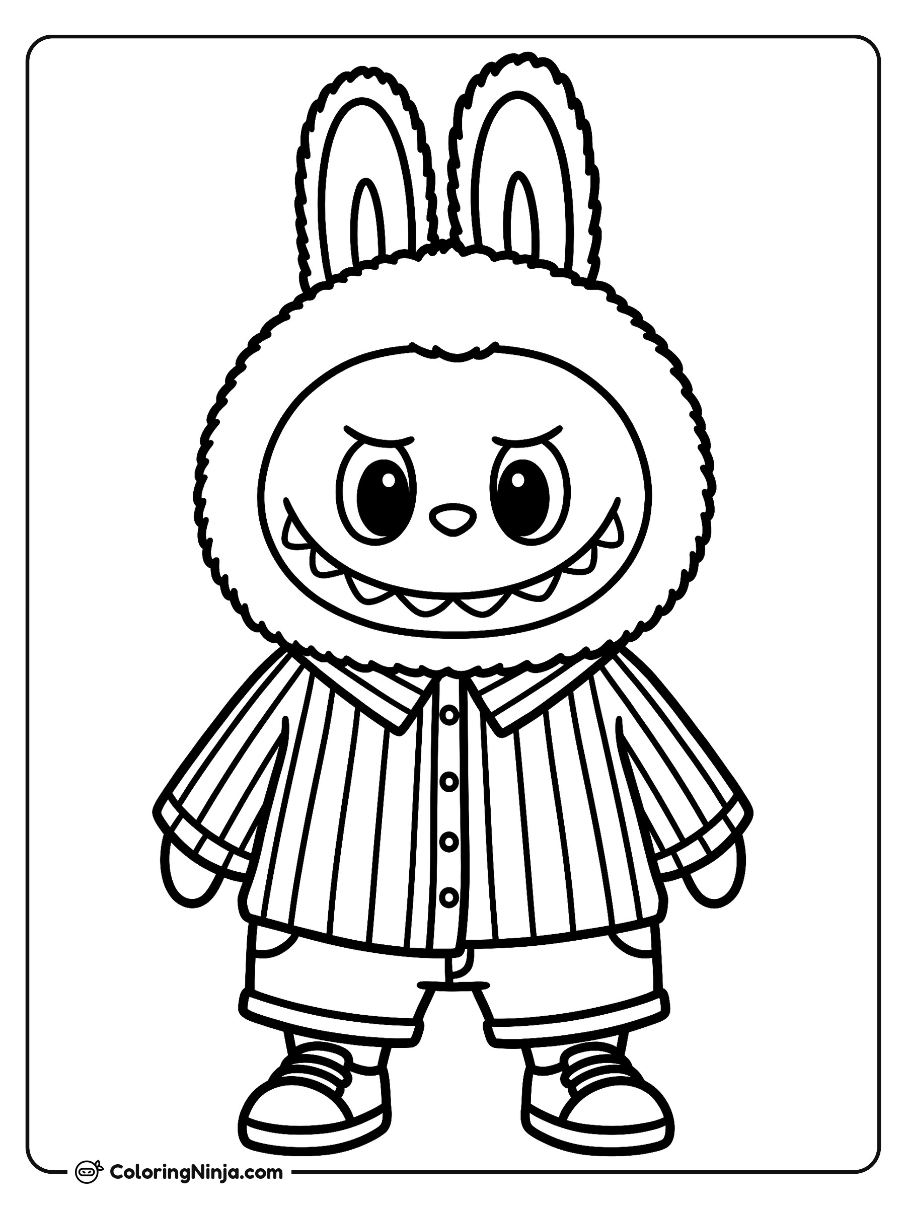 Labubu Wearing Striped Shirt and Shoes Coloring Page
