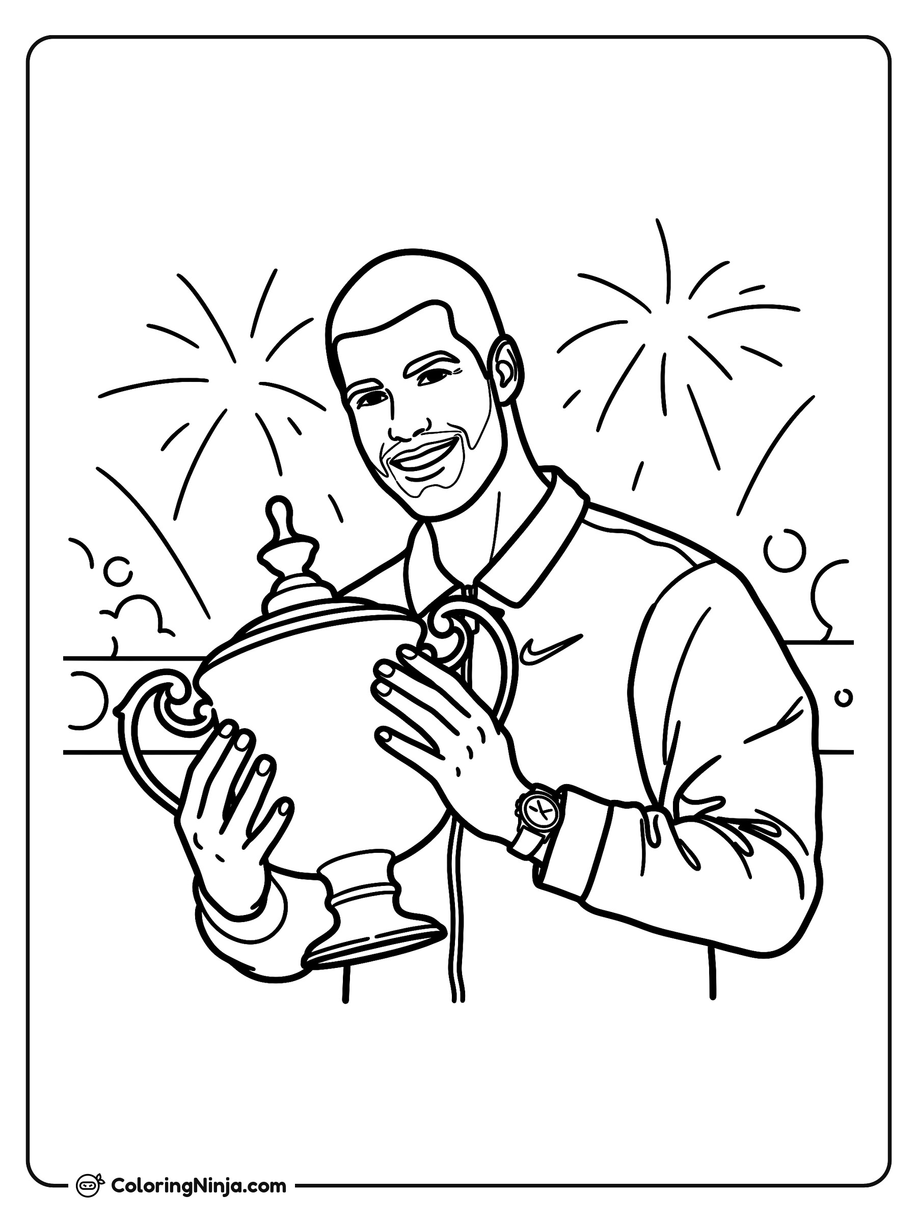 Carlos Alcaraz con el Trofeo del US Open: dibujo para colorear