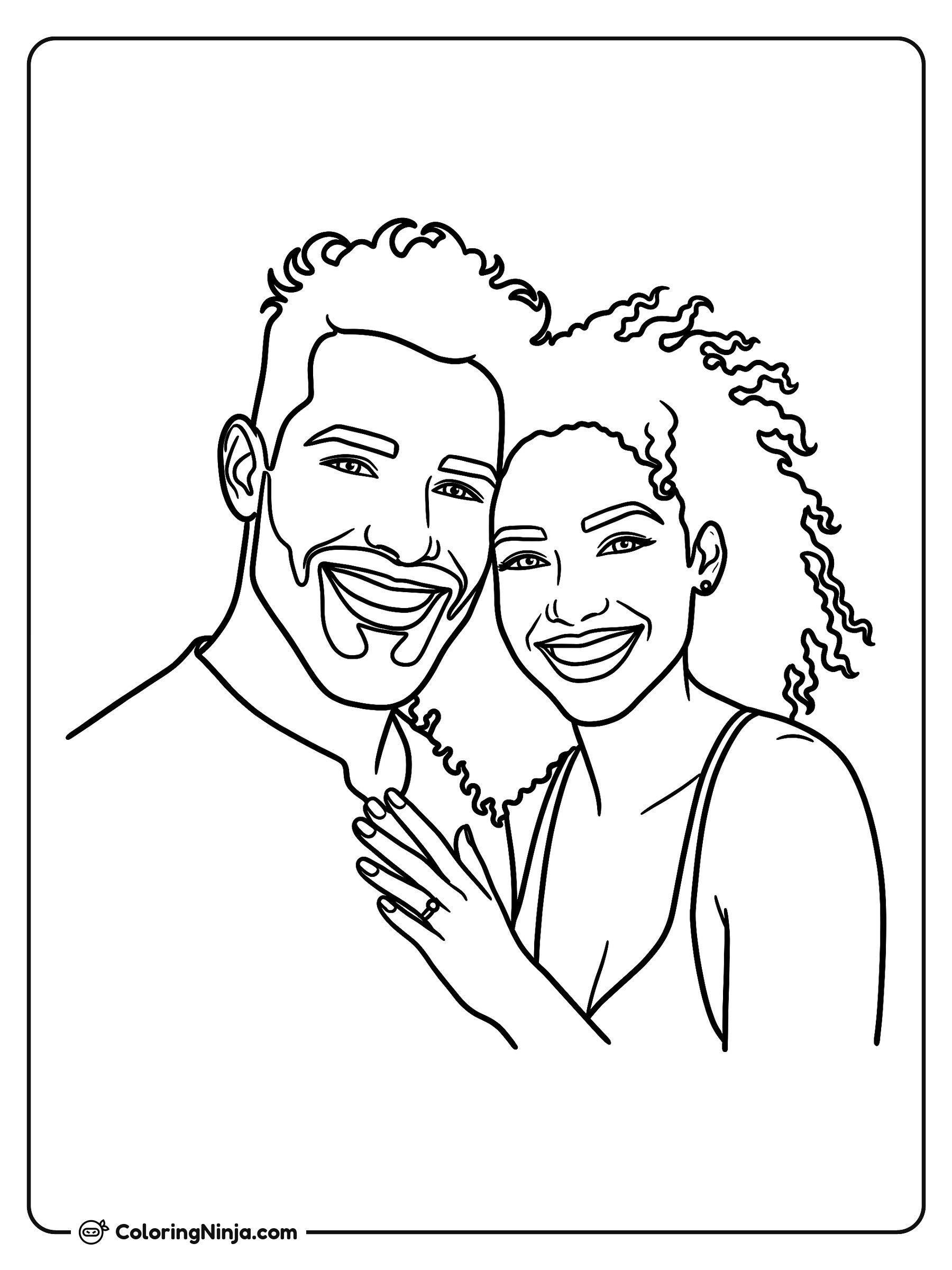 Pareja Feliz Sonriendo Junta: dibujo para colorear