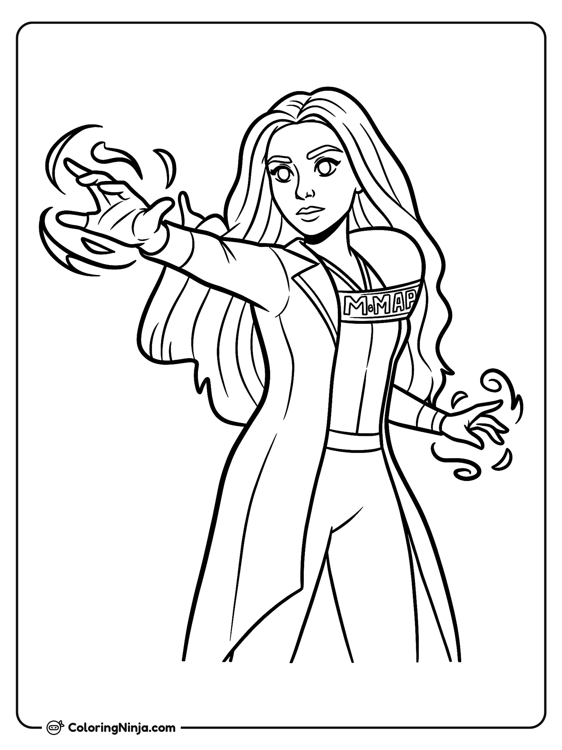 Mujer lanzando un hechizo mágico: dibujo para colorear