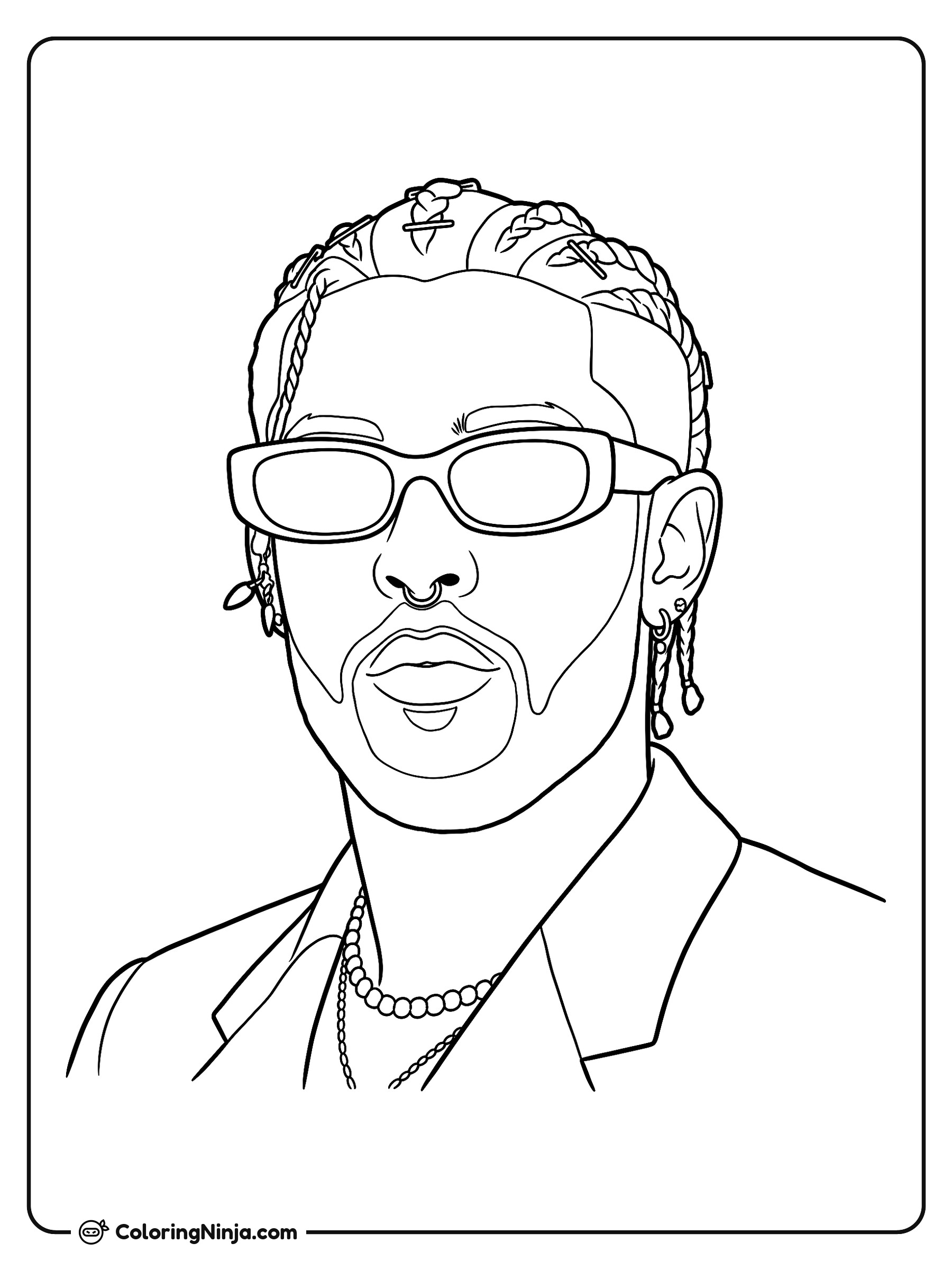 Retrato del cantante Bad Bunny: dibujo para colorear