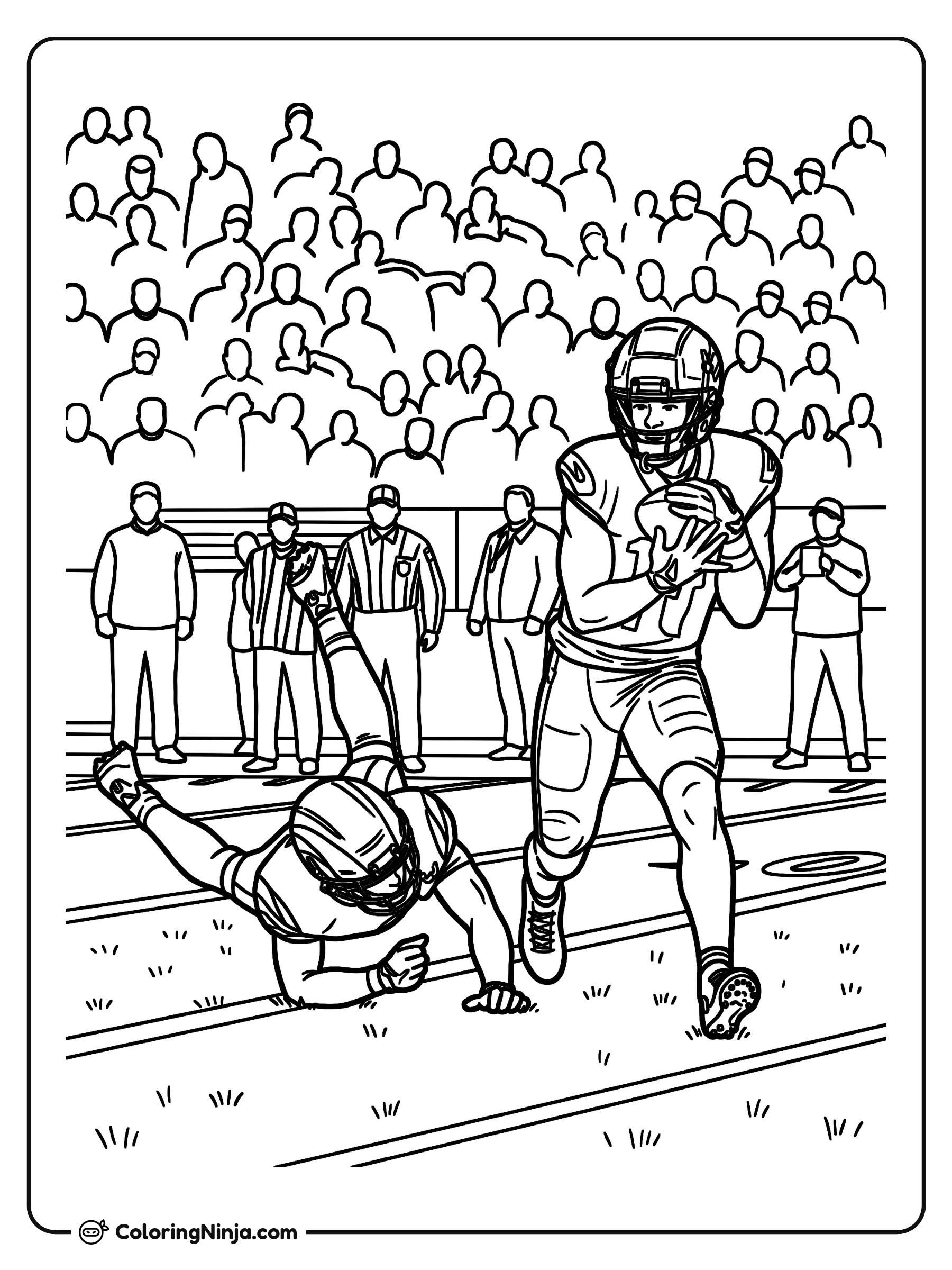 Mariscal de campo escapando de una tacleada: dibujo para colorear