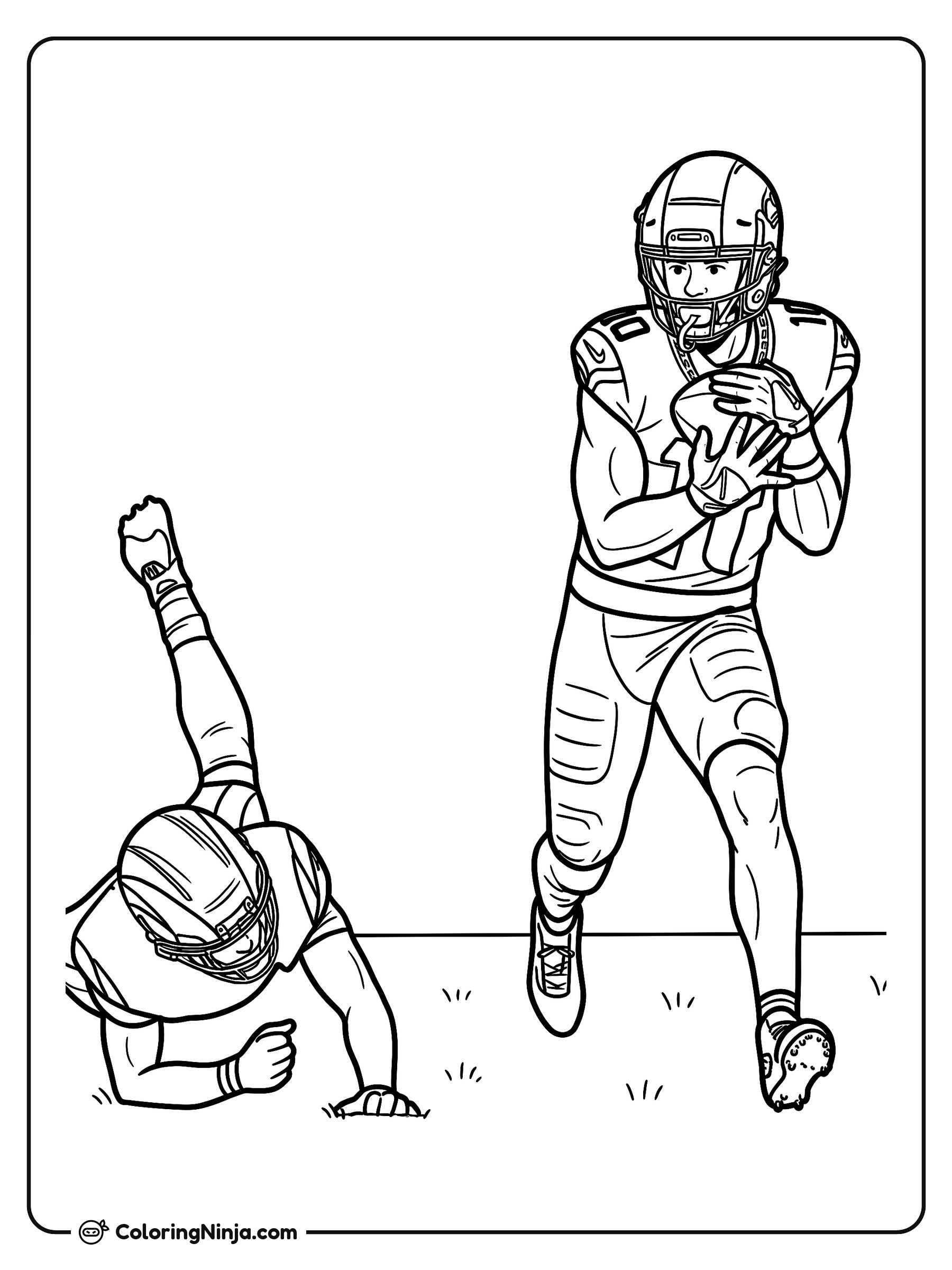 Jugador de fútbol americano esquivando a su oponente: dibujo para colorear
