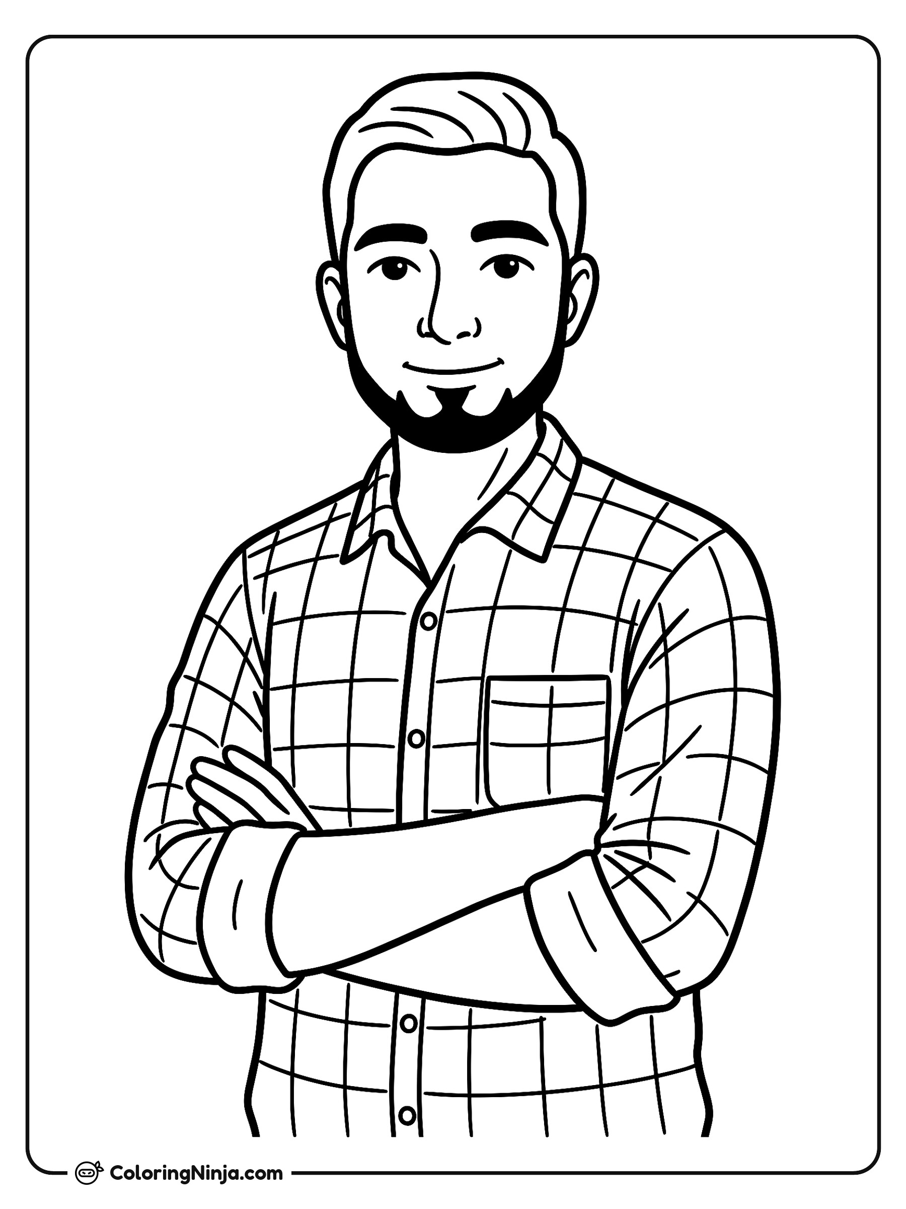 Hombre Sonriente con Brazos Cruzados: dibujo para colorear