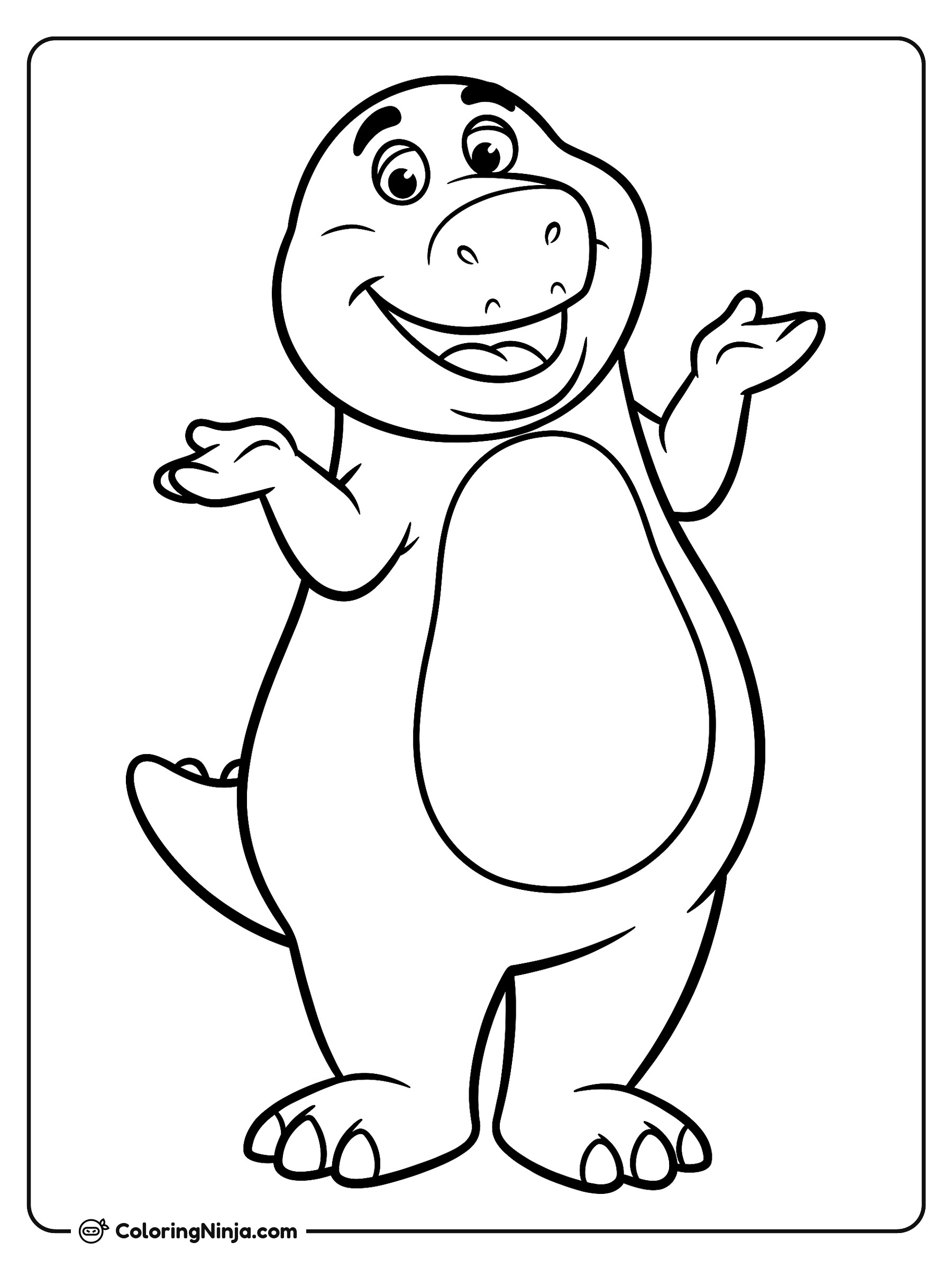 Dinosaurio amigable encogiéndose de hombros: dibujo para colorear