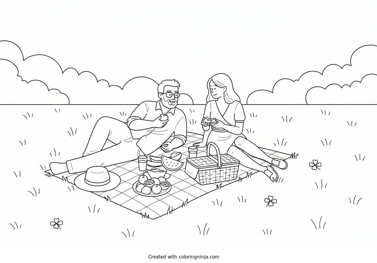 Coloring page of picnic