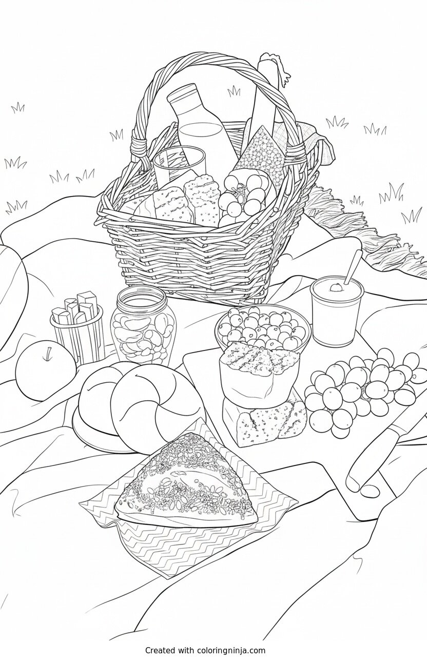 Coloring page of picnic