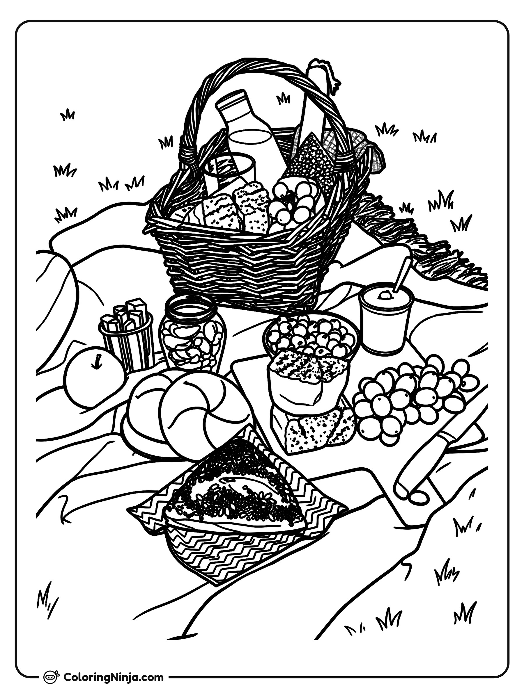 Día de picnic con cesta: dibujo para colorear