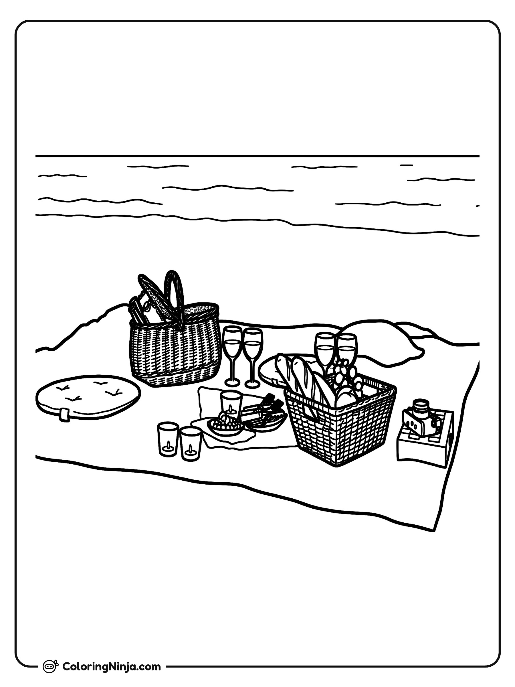 Pícnic en la Playa: dibujo para colorear