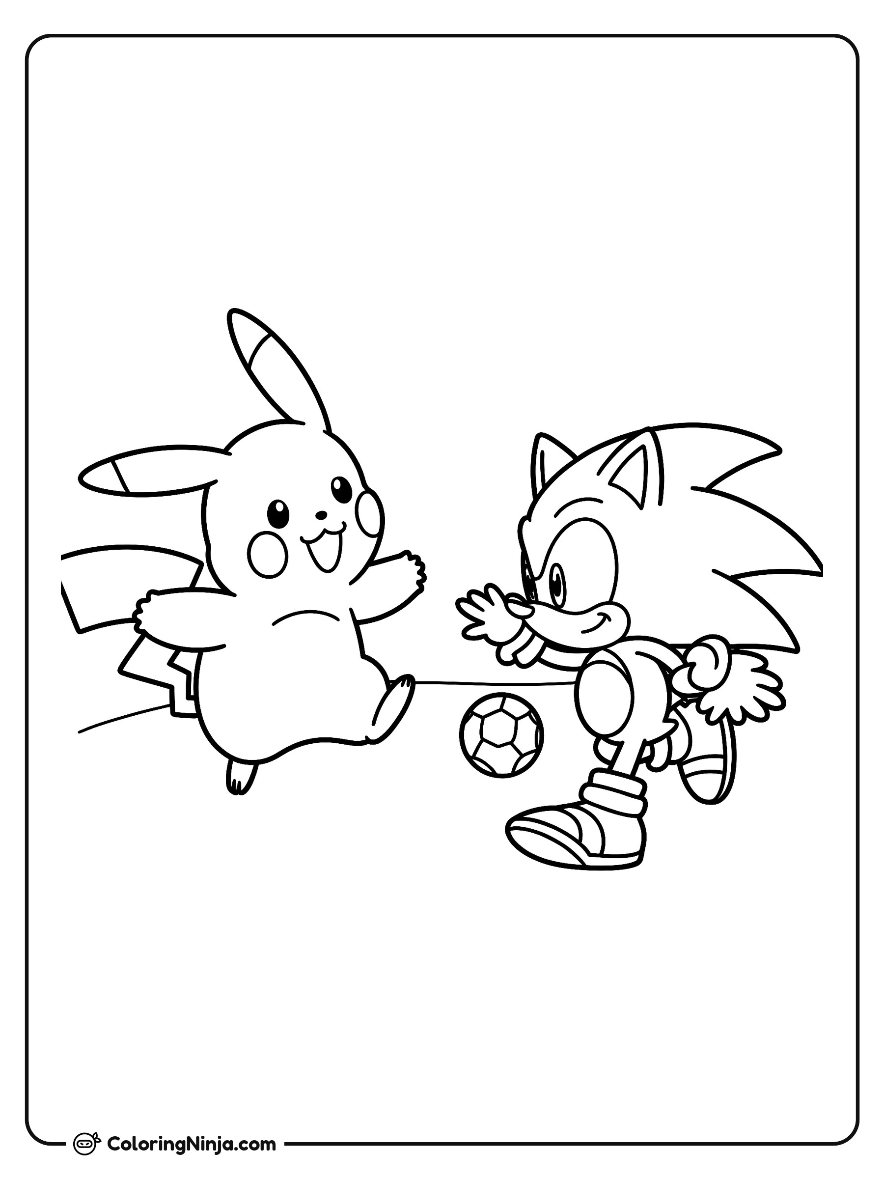 Pikachu y Sonic jugando fútbol: dibujo para colorear