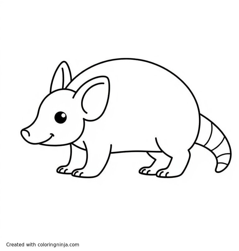 A coloring page of Plain white page with an Armadillo in the middle
