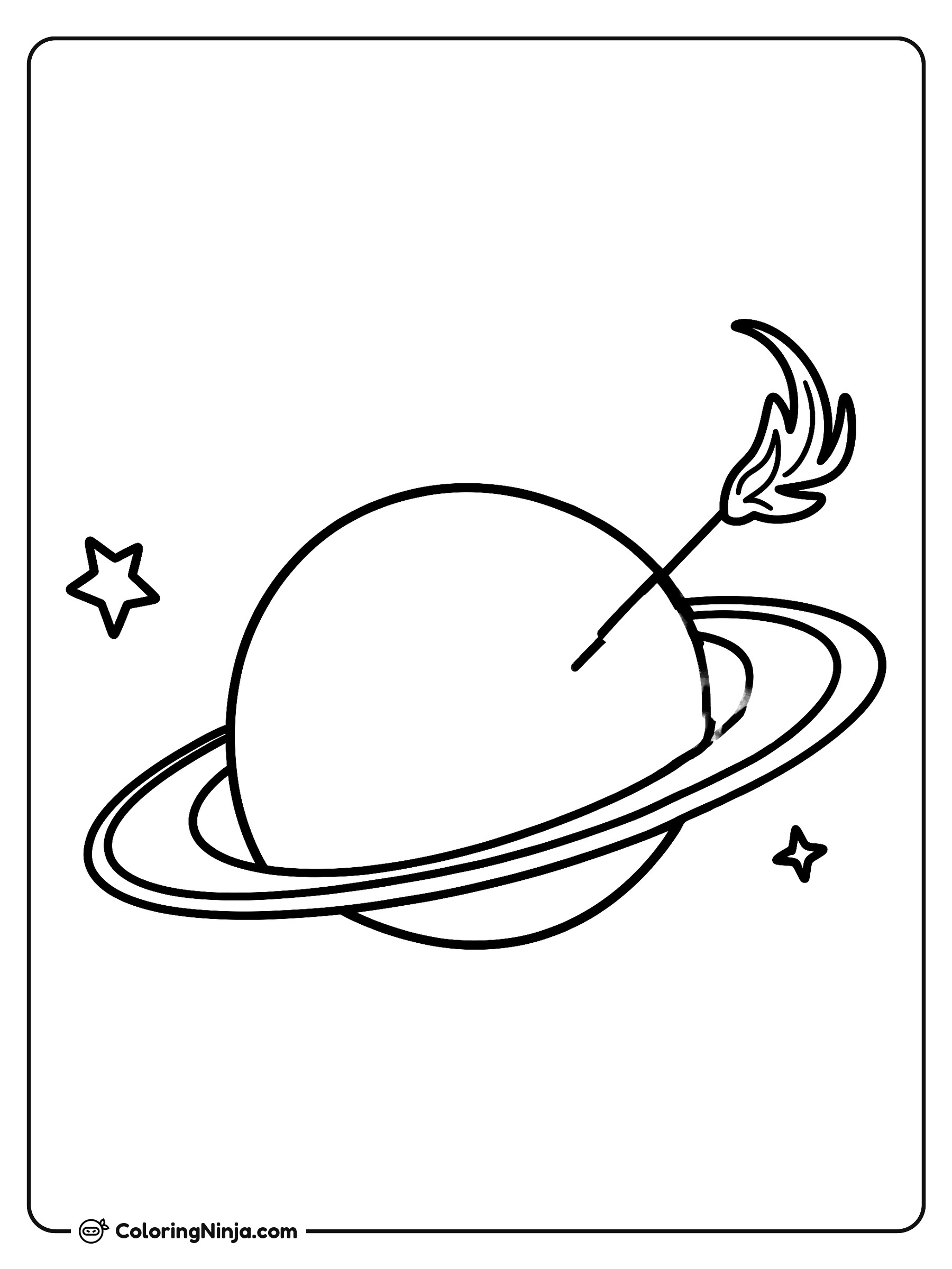 Saturno y la estrella fugaz: dibujo para colorear