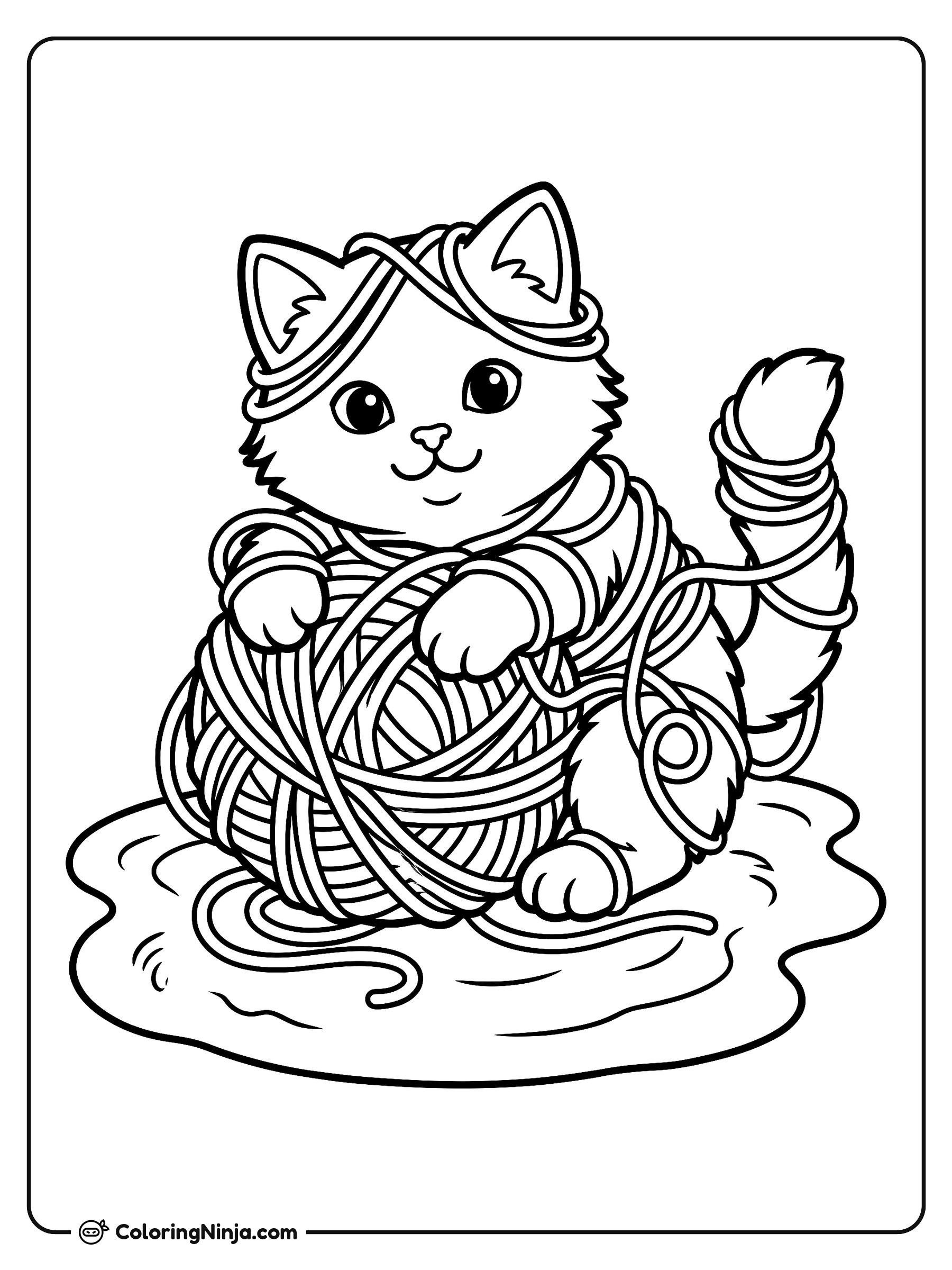 Playful Kitten with Yarn Ball Coloring Page