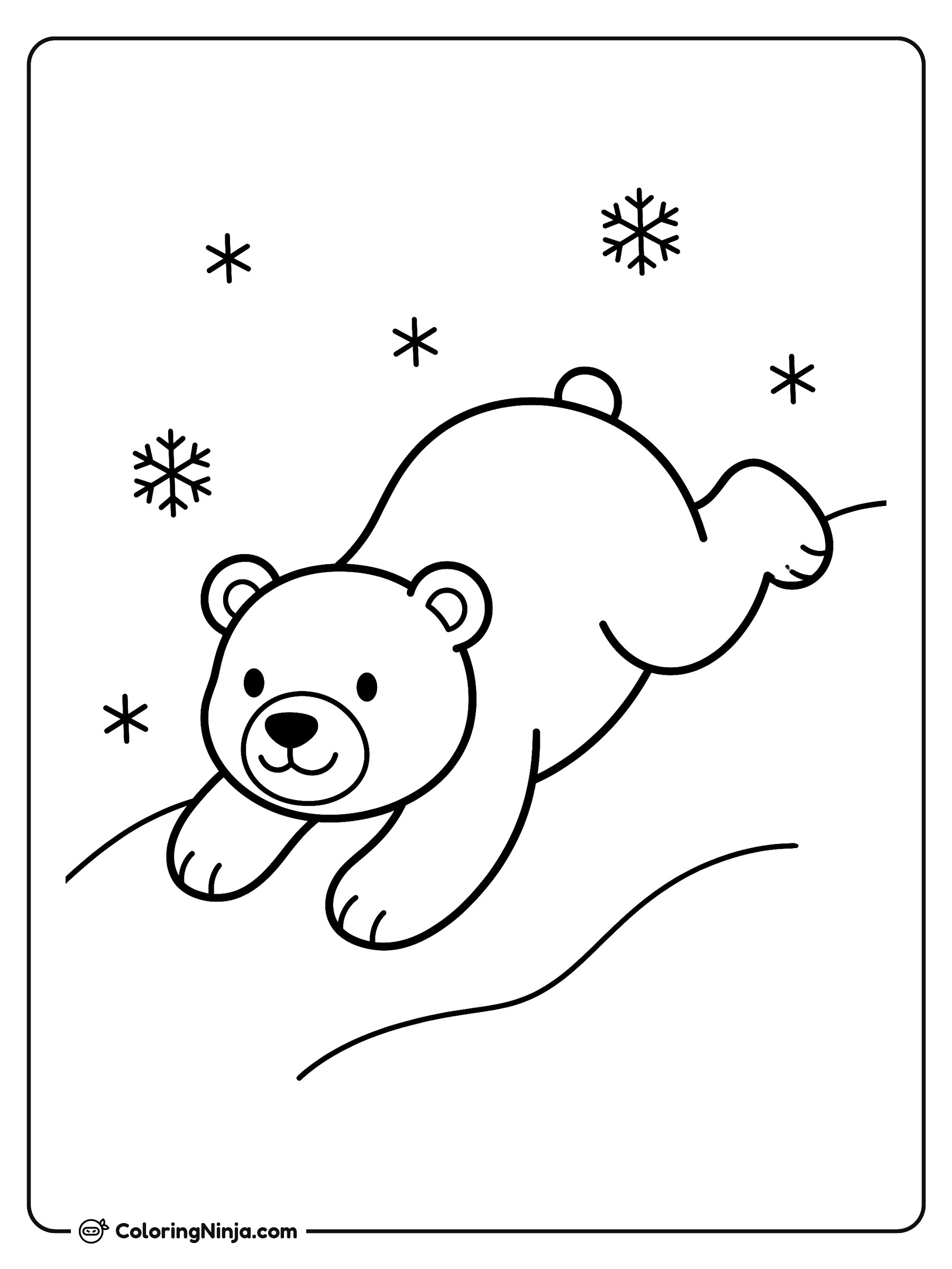 Osito polar en el tobogán de nieve: dibujo para colorear