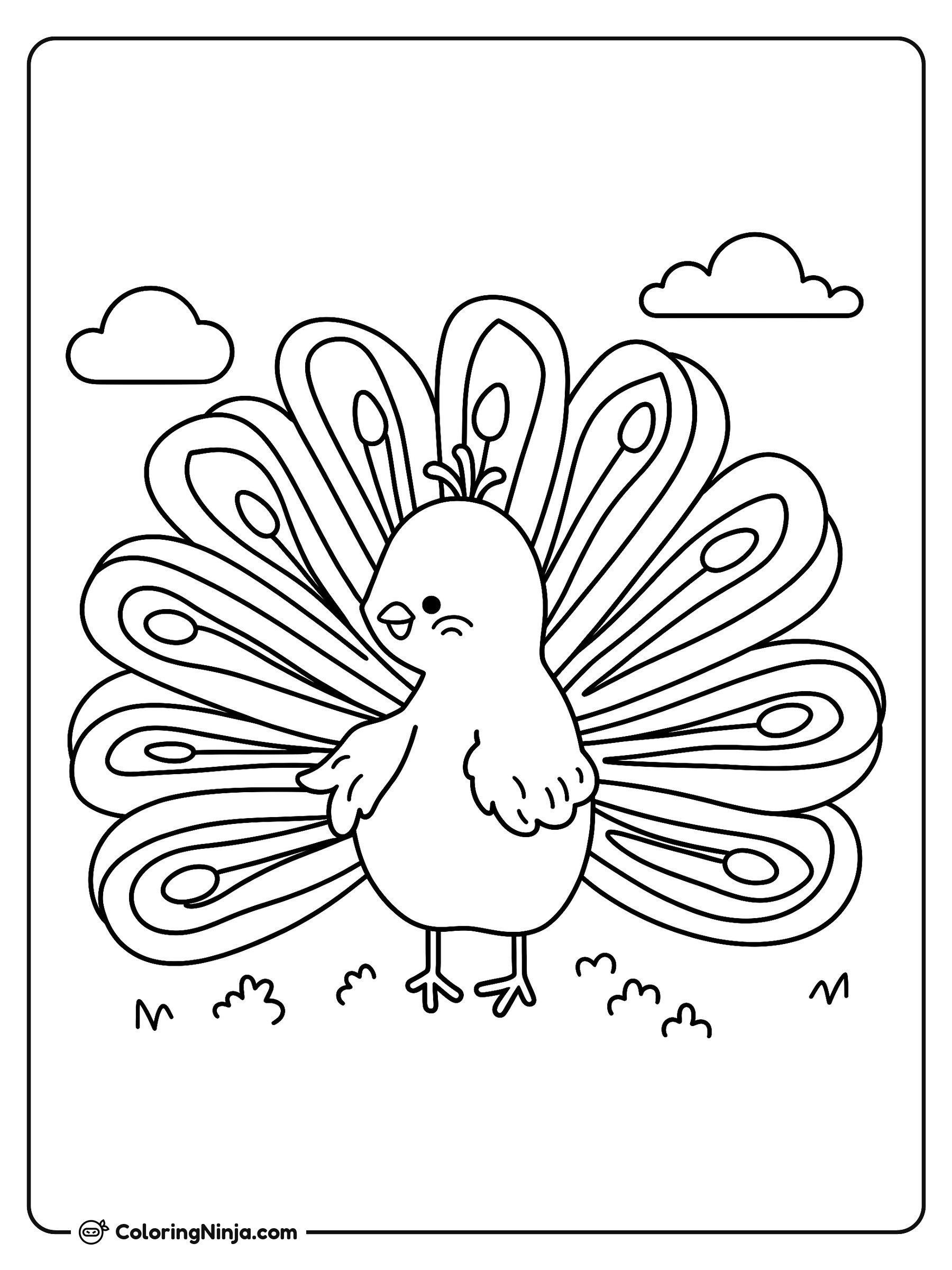 Un pavo real explorando Toronto: dibujo para colorear