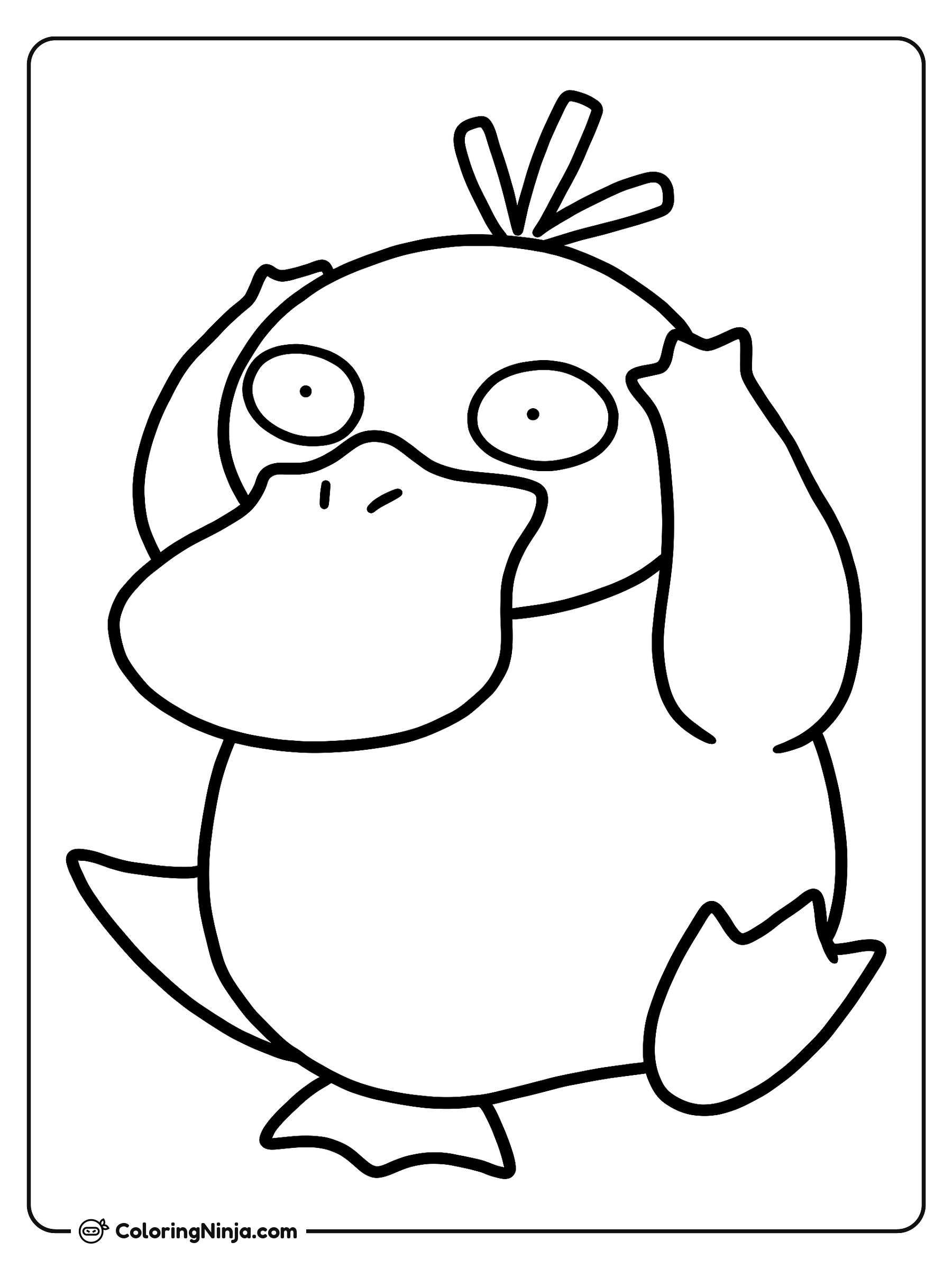 Pokémon Psyduck agarrándose la cabeza confundido: dibujo para colorear