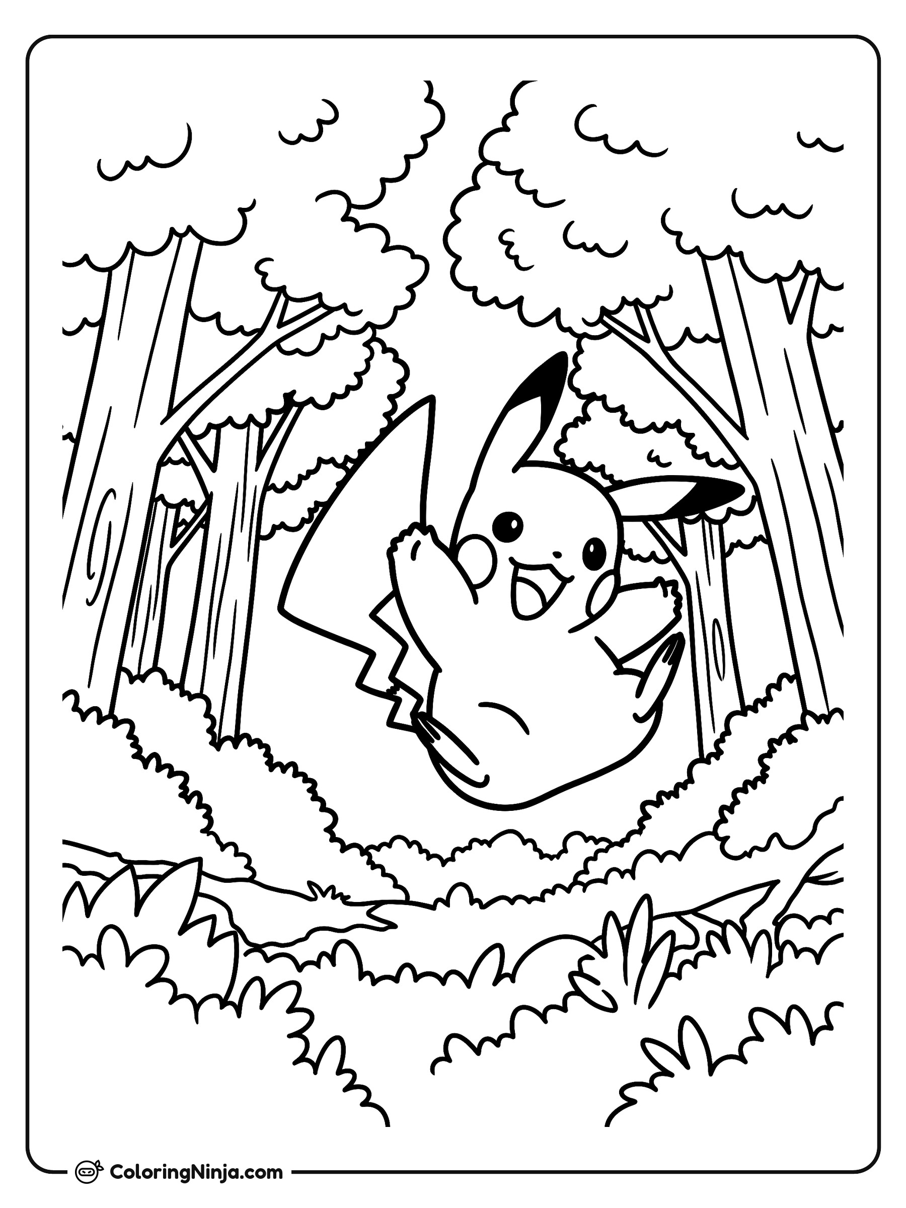 Pokémon saltando en el bosque: dibujo para colorear