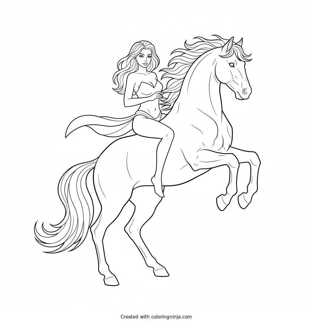 Coloring page of porn girl and horse