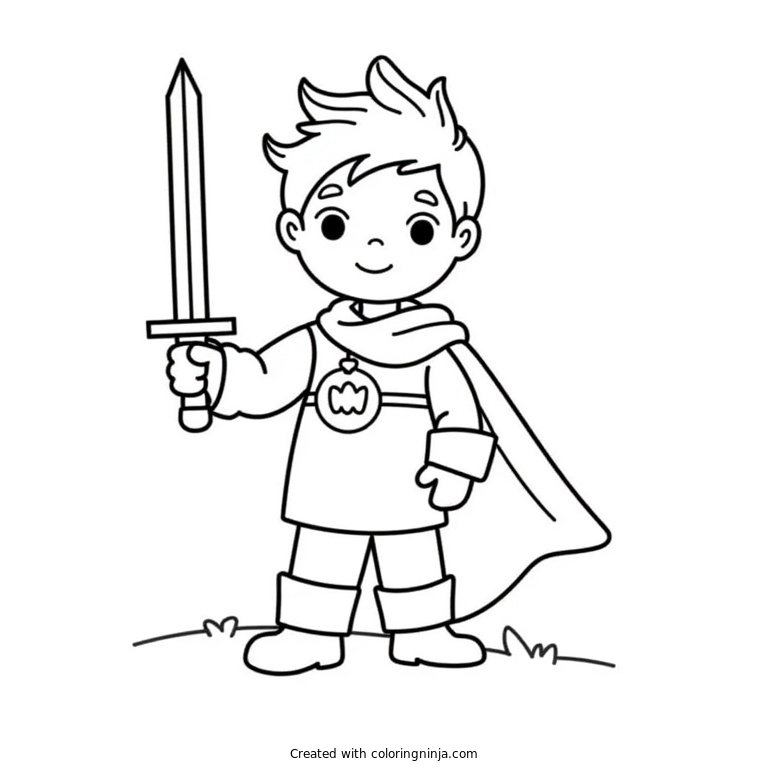 A coloring page of a prince with a sword