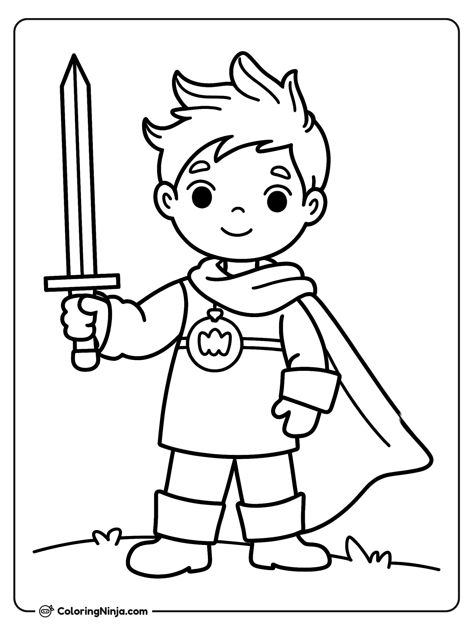 Un joven príncipe con su espada: dibujo para colorear