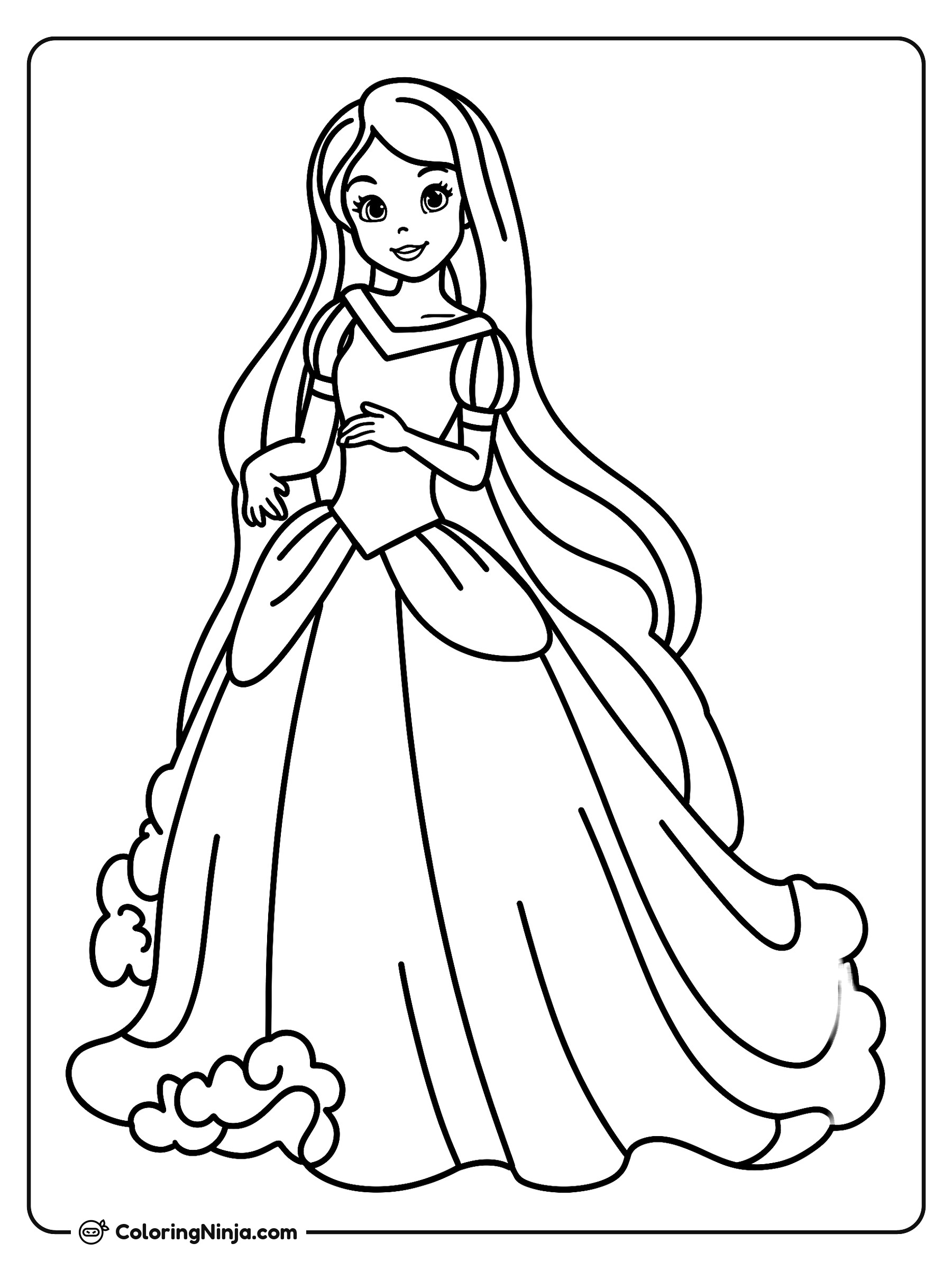 Una princesa con cabello largo: dibujo para colorear