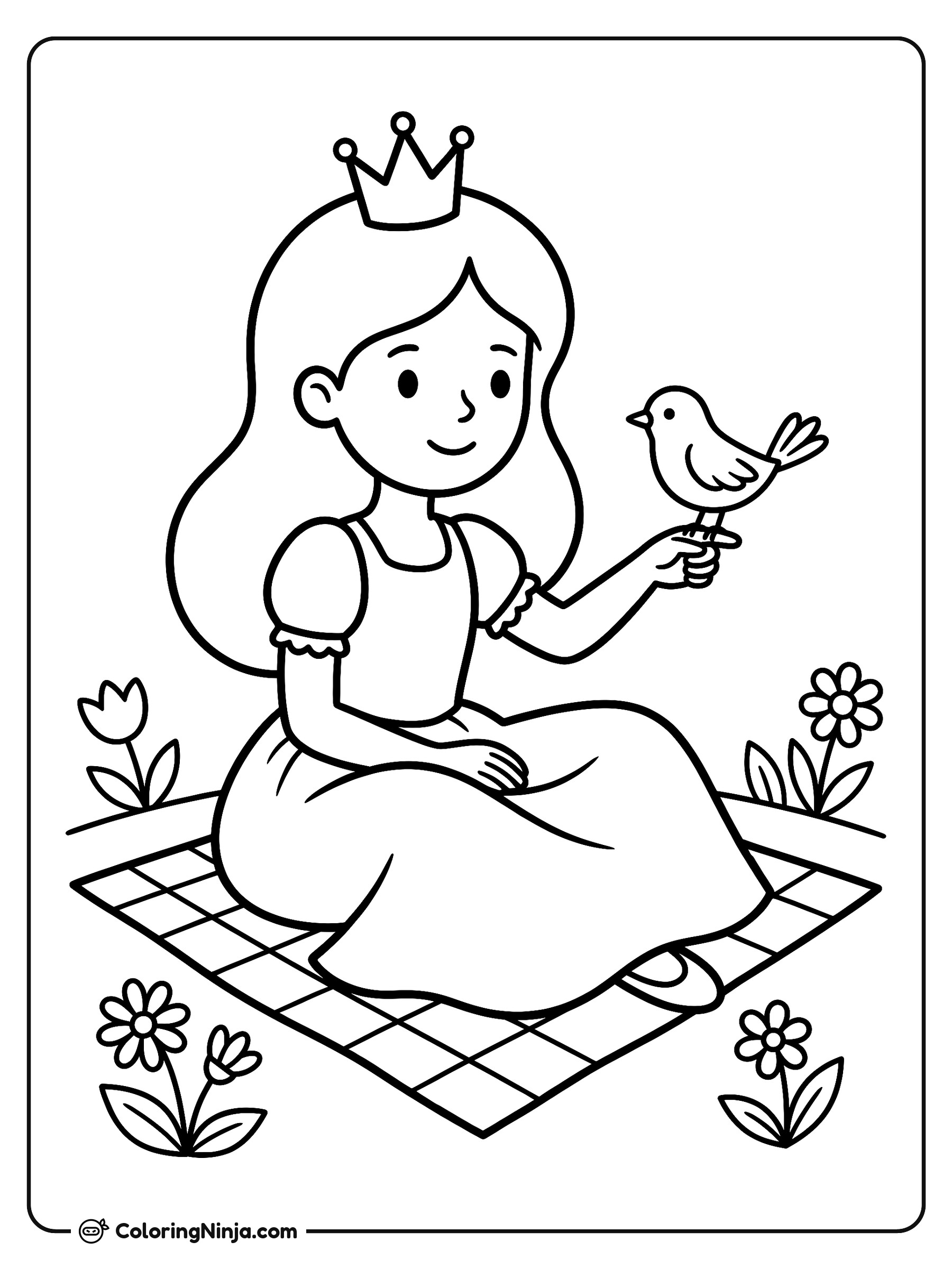Garden Picnic with a Princess Coloring Page