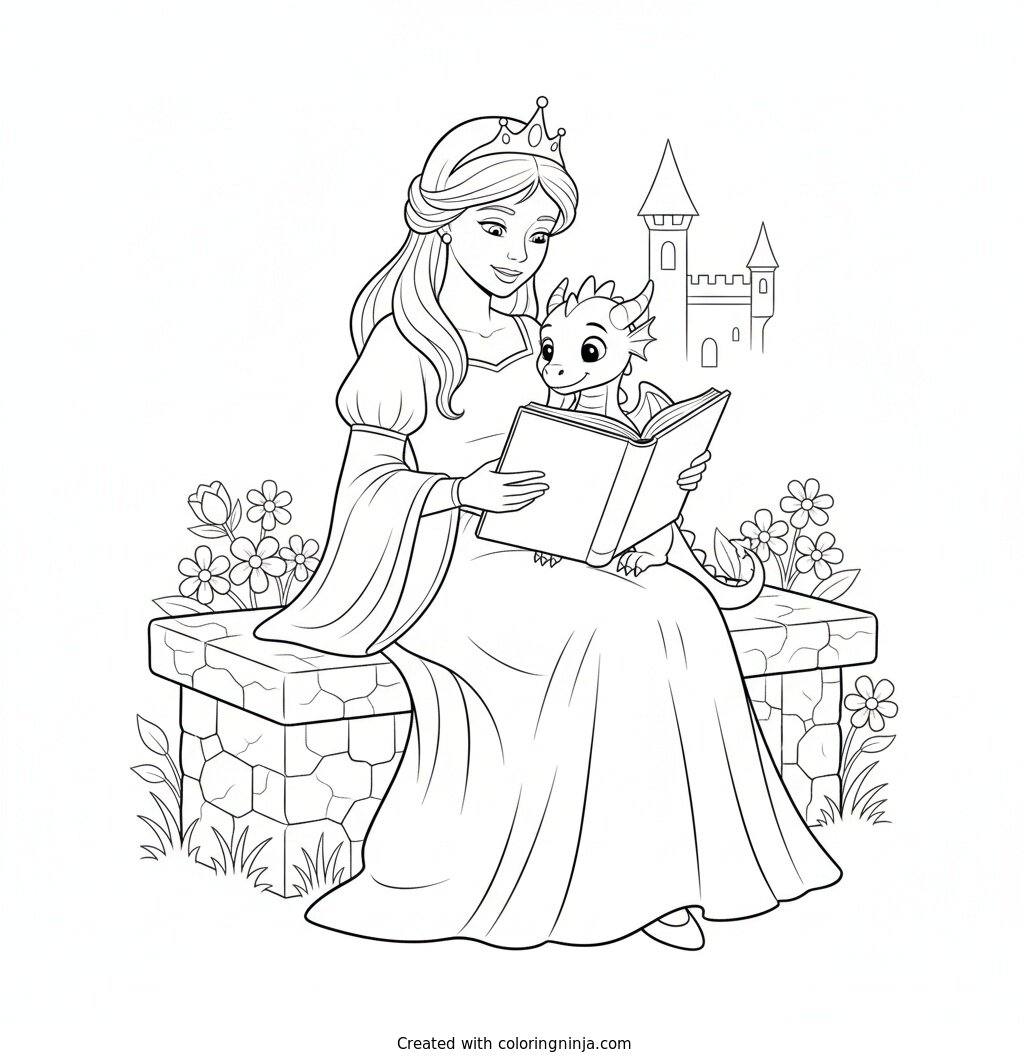 Storytime with the Little Dragon Coloring Page