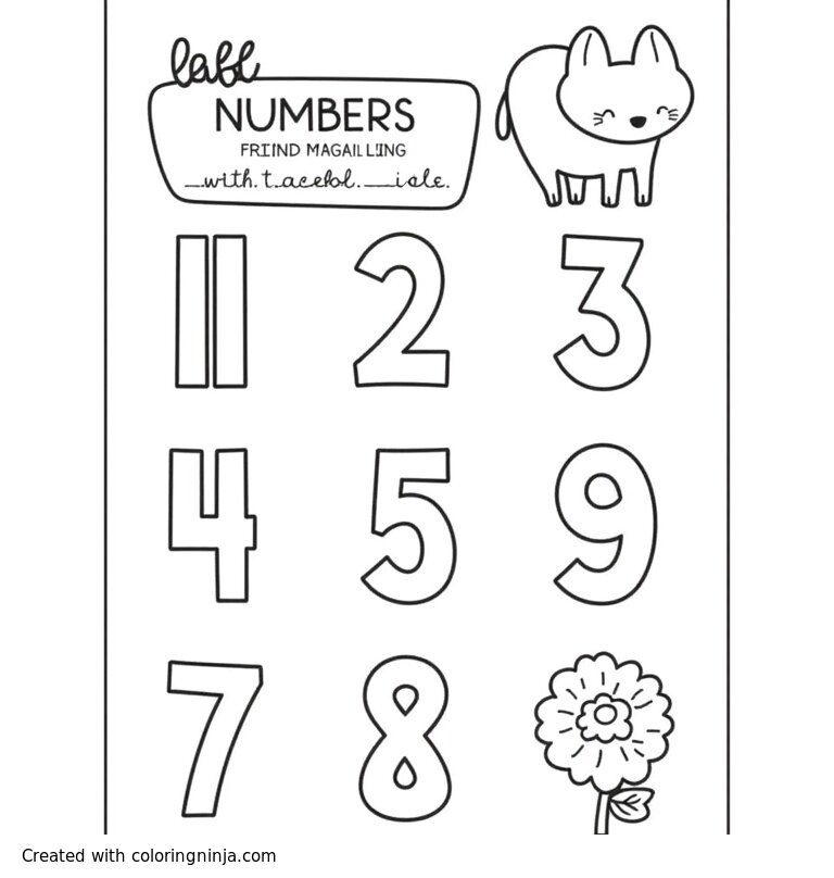 A coloring page of Printable Numbers from 0 to 9 with Traceable Lines