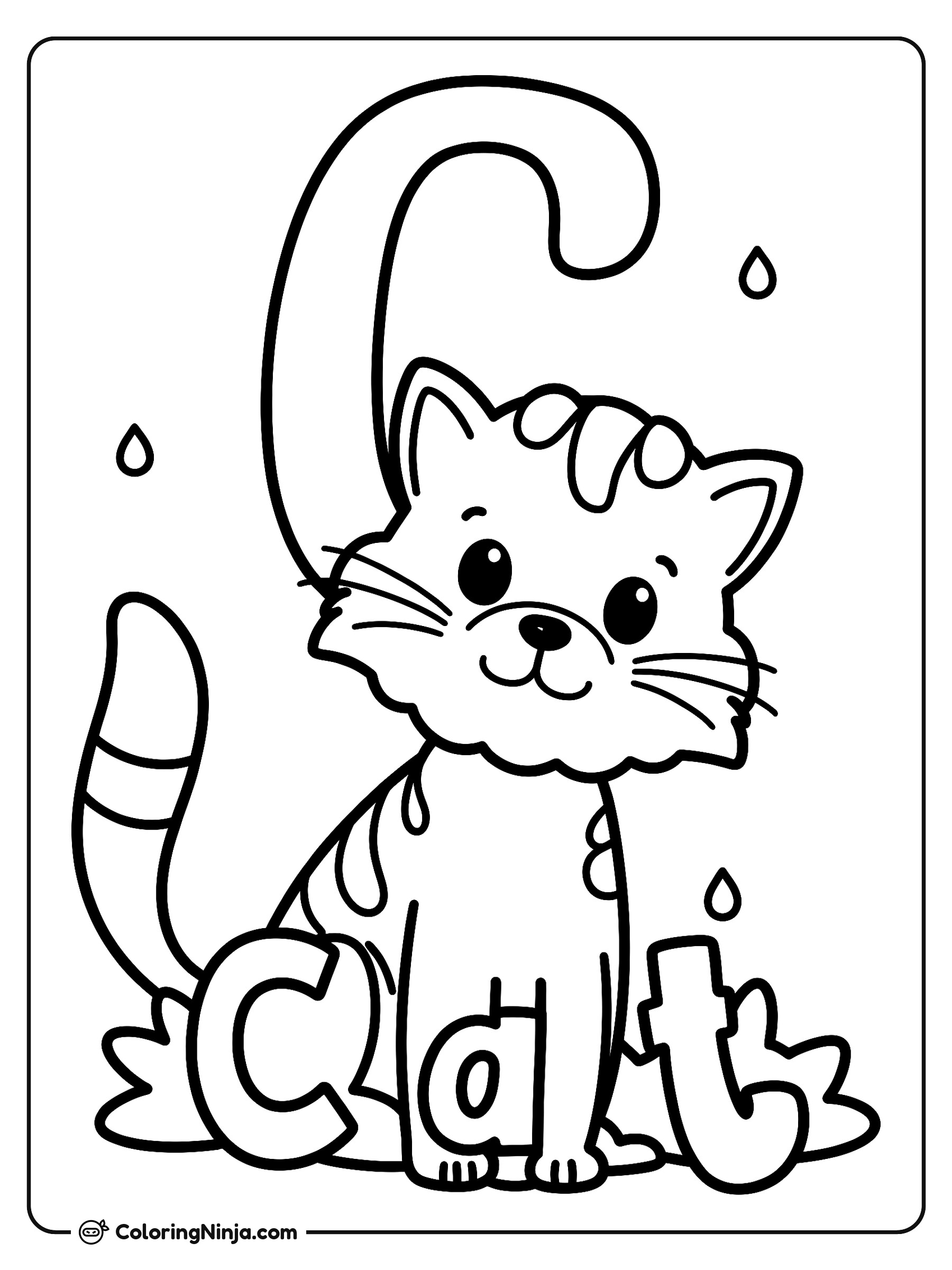 Letter C and Cute Cat Coloring Page