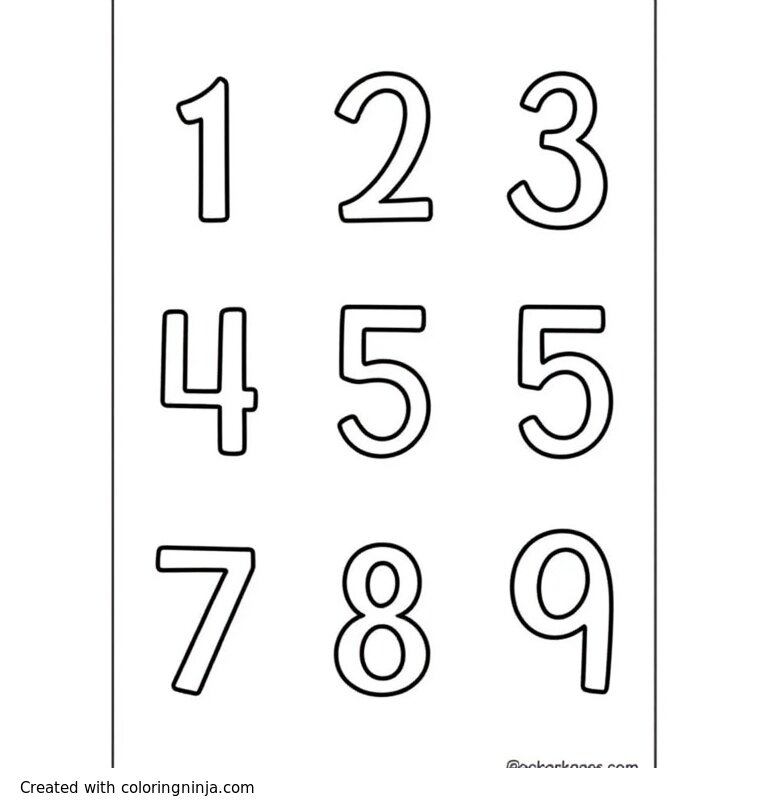 A coloring page of printable sheet with all the numbers from 0 to 9