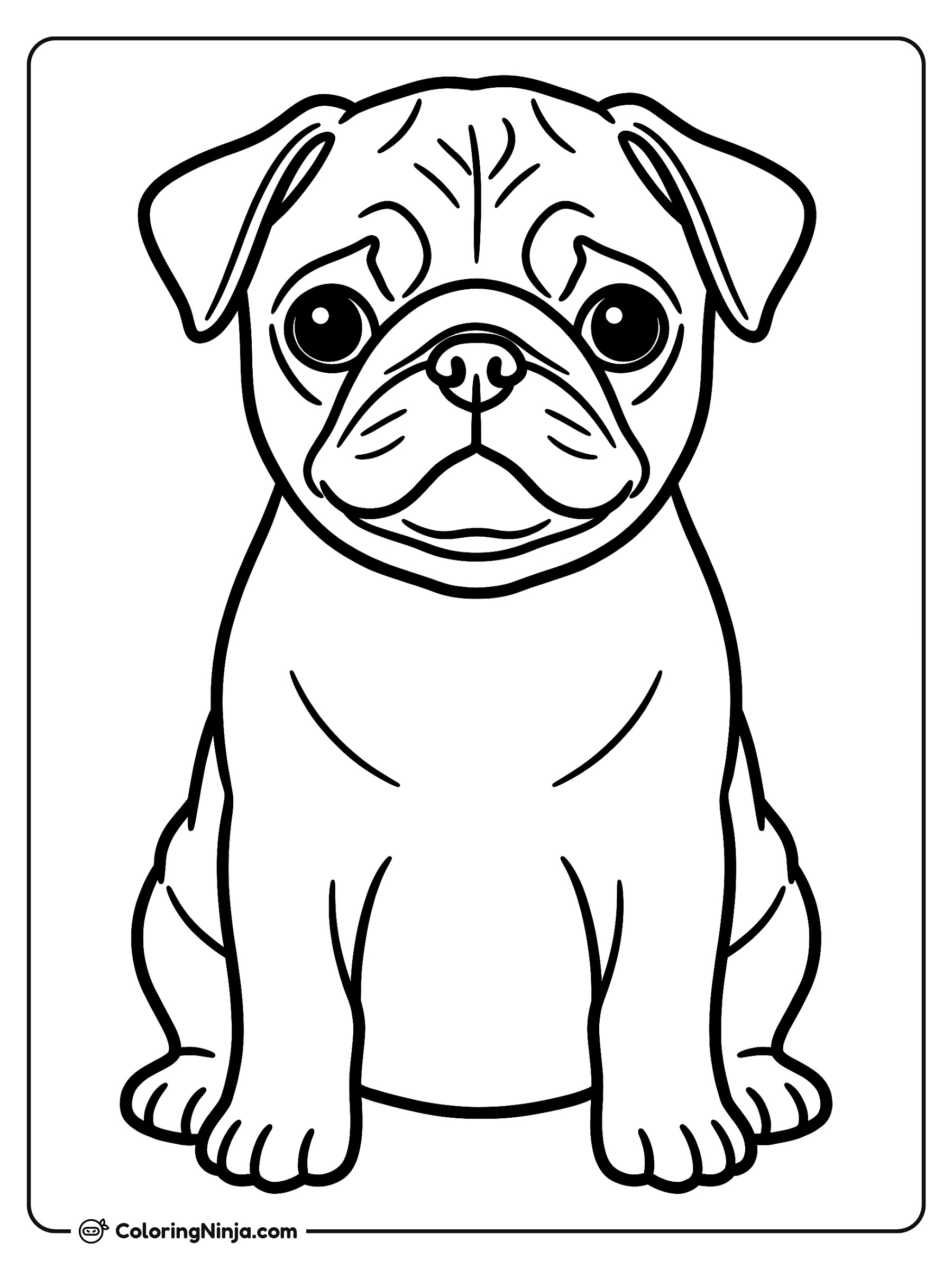 Lindo perrito pug sentado: dibujo para colorear