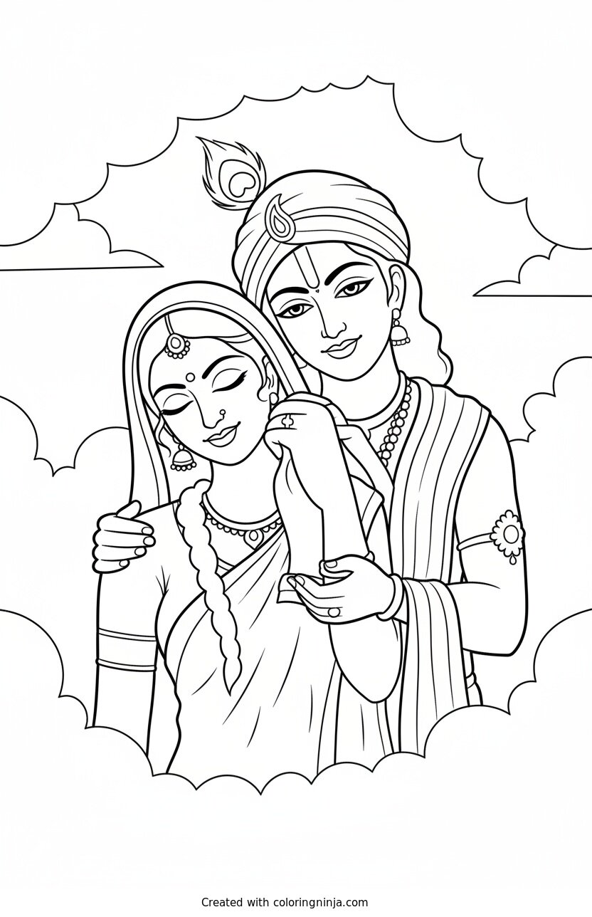 Coloring page of Radha Krishna