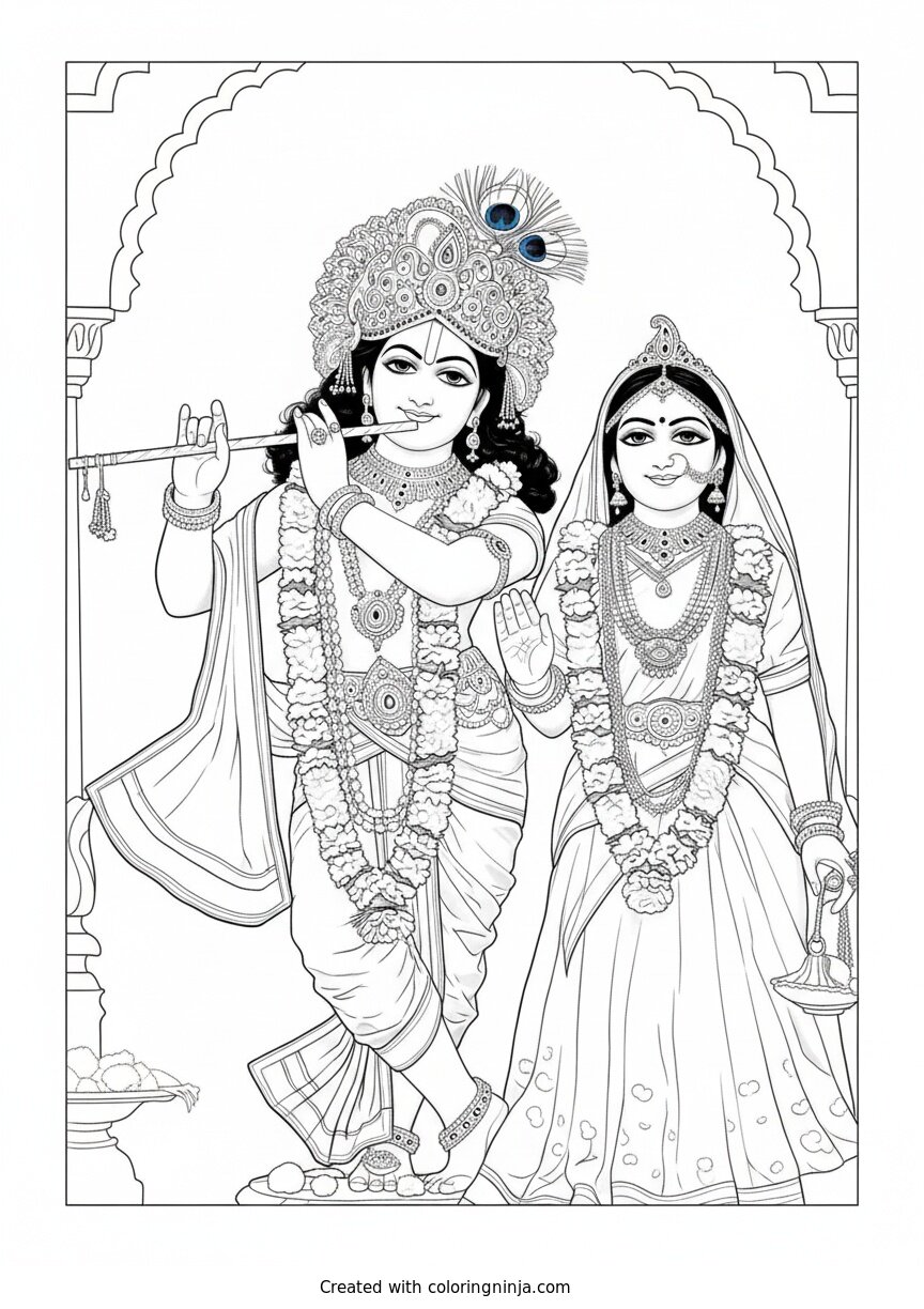 Coloring page of Radha Krishna