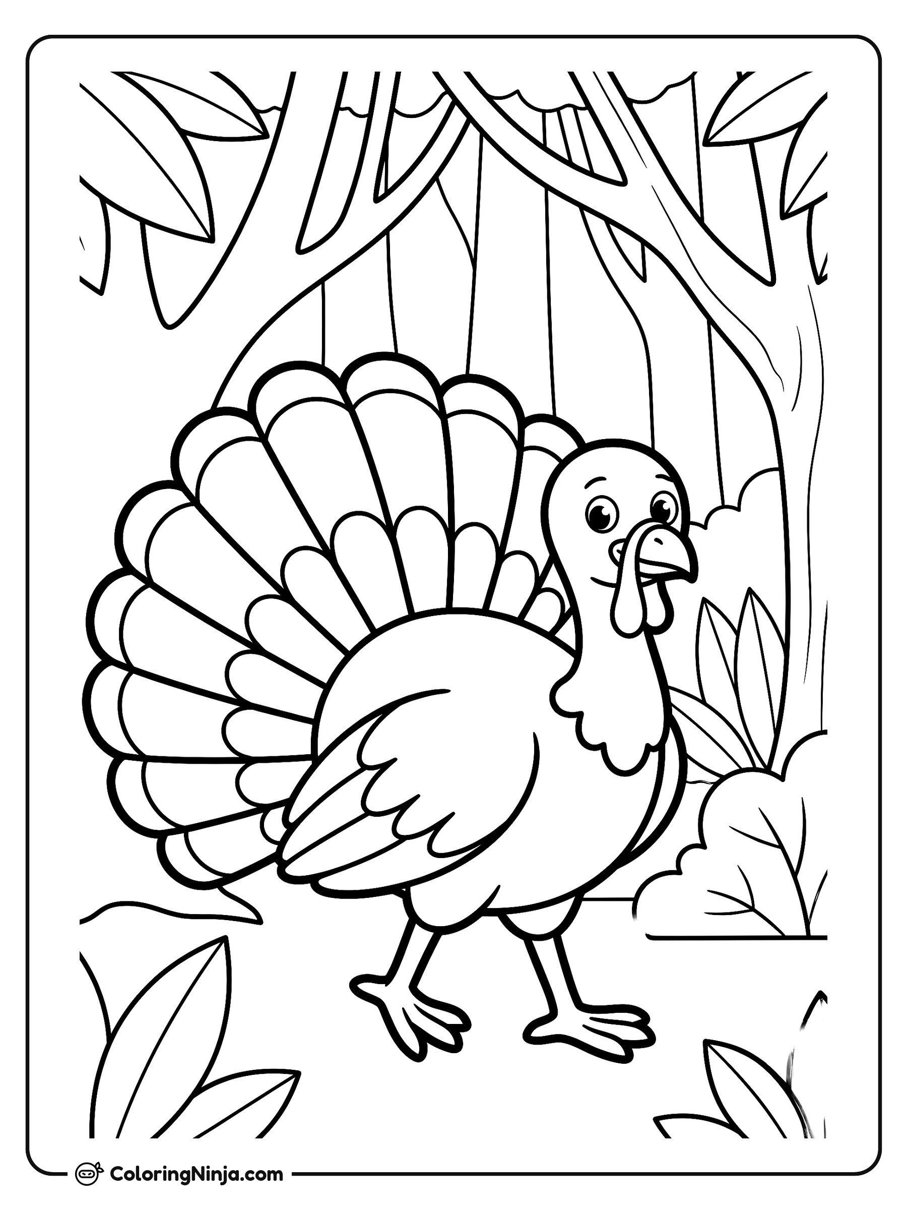 Strutting Wild Forest Turkey Coloring Page