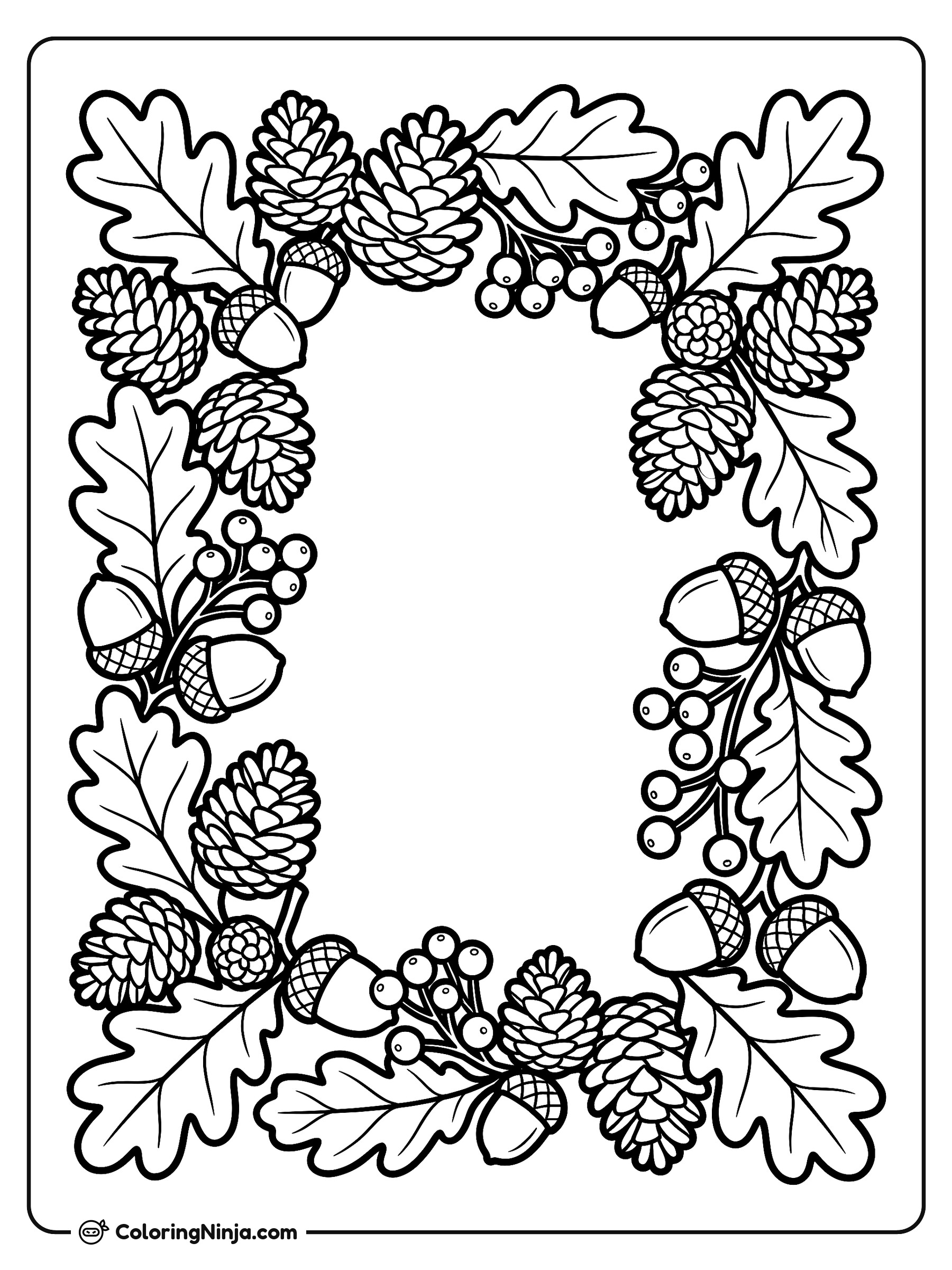 Autumn Leaf and Acorn Border Coloring Page