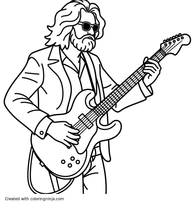 A coloring page of Rock and roll guitarist