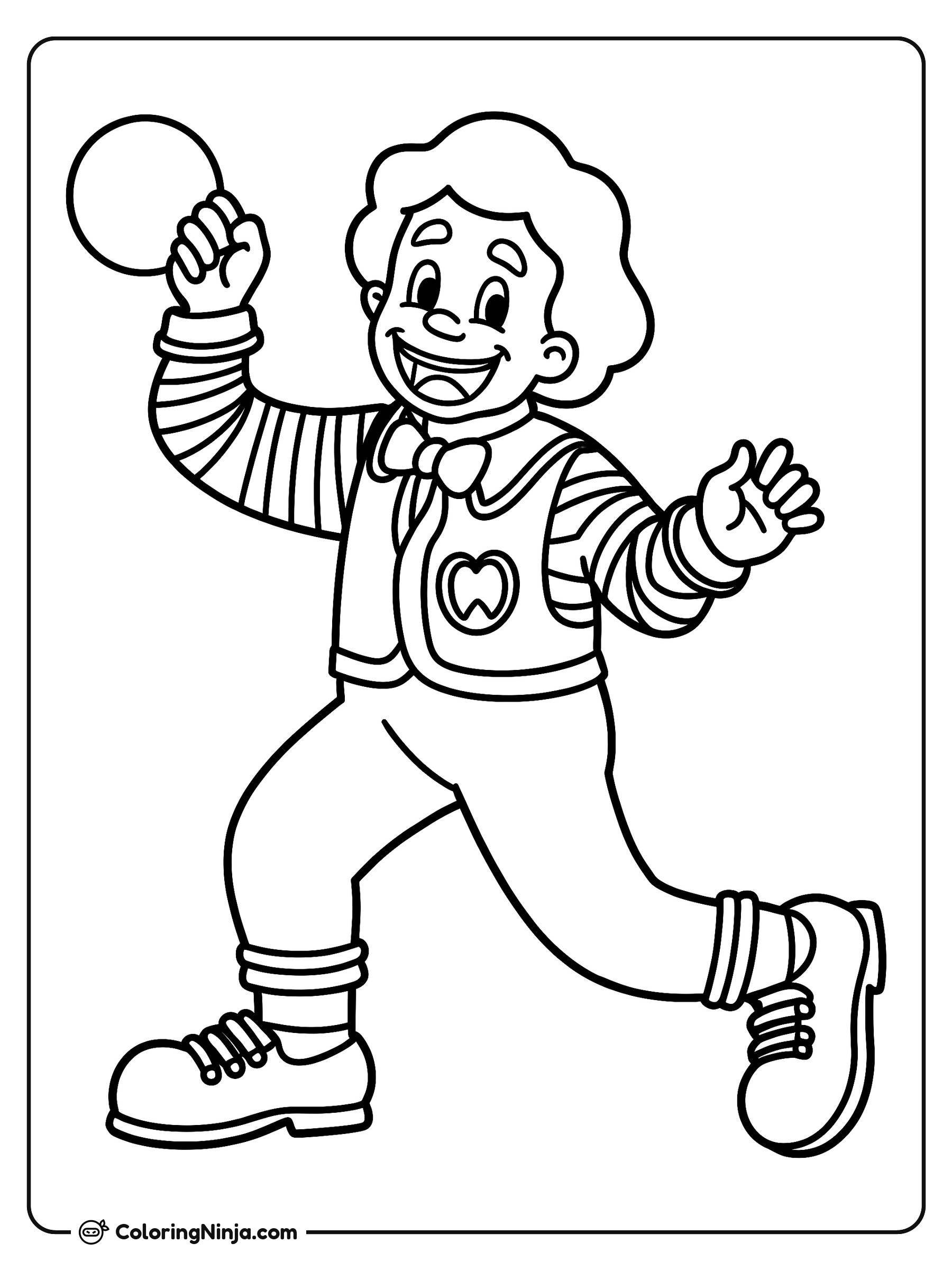 Ronald McDonald sosteniendo una pelota: dibujo para colorear