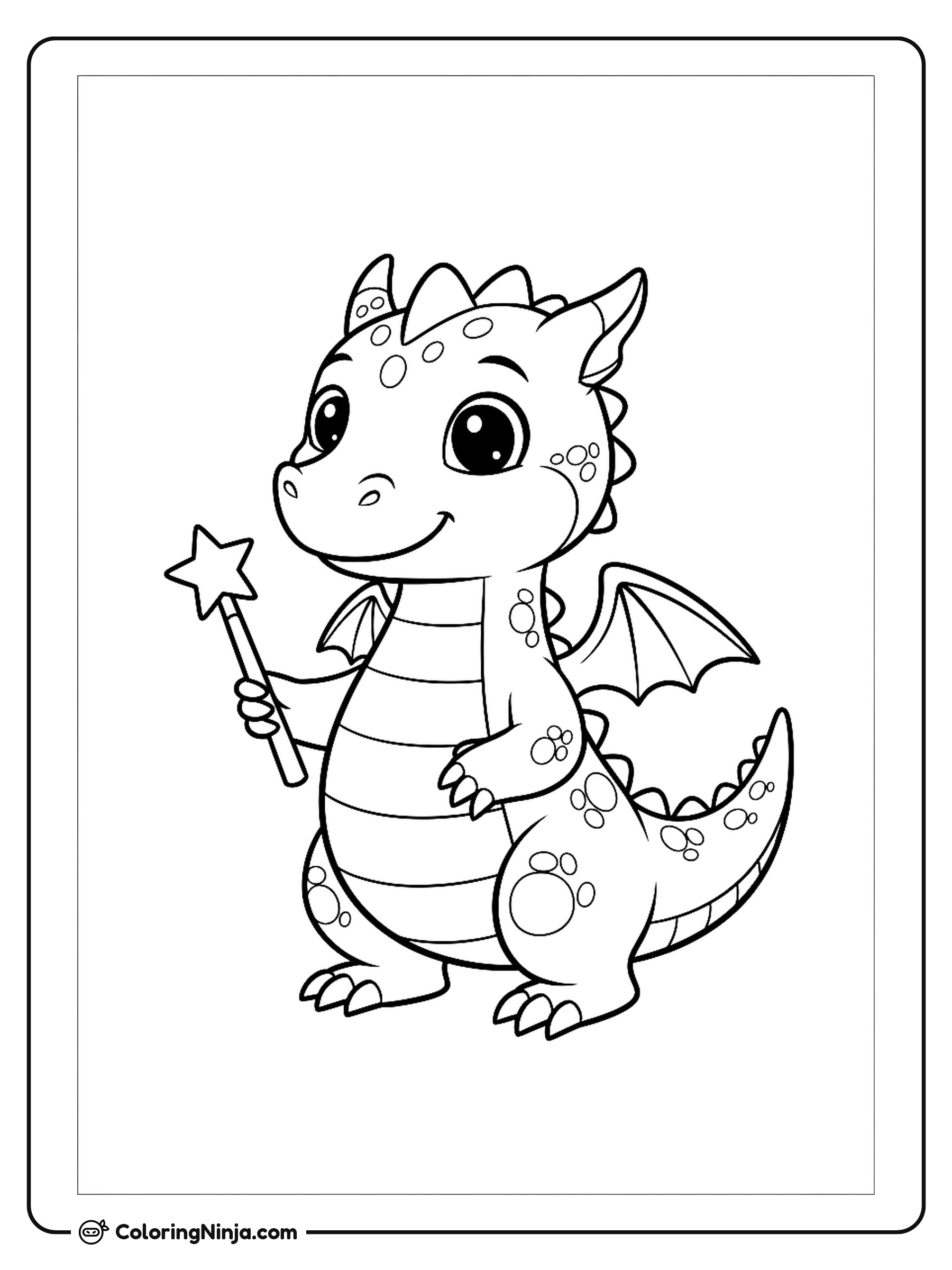 Baby Dragon with a Magic Wand Coloring Page