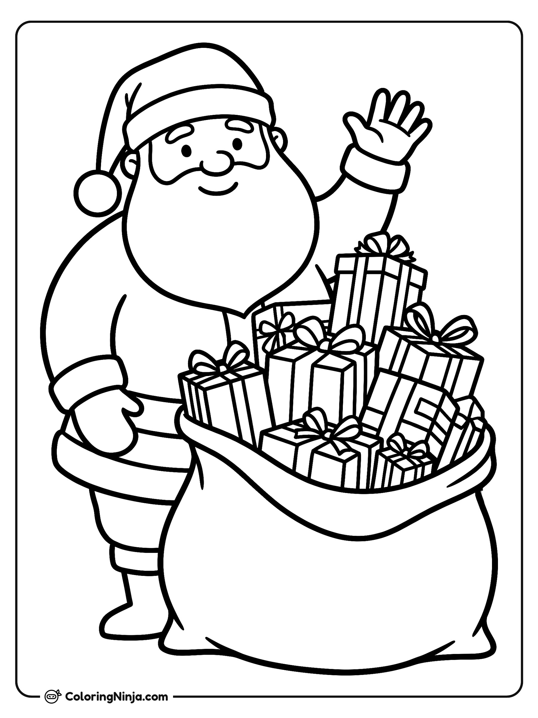 Friendly Santa and His Bag Coloring Page