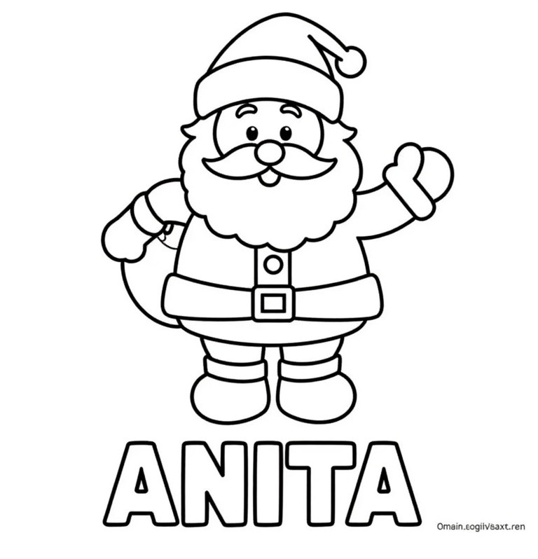 A coloring page of santa claus with word "ANITA" below him