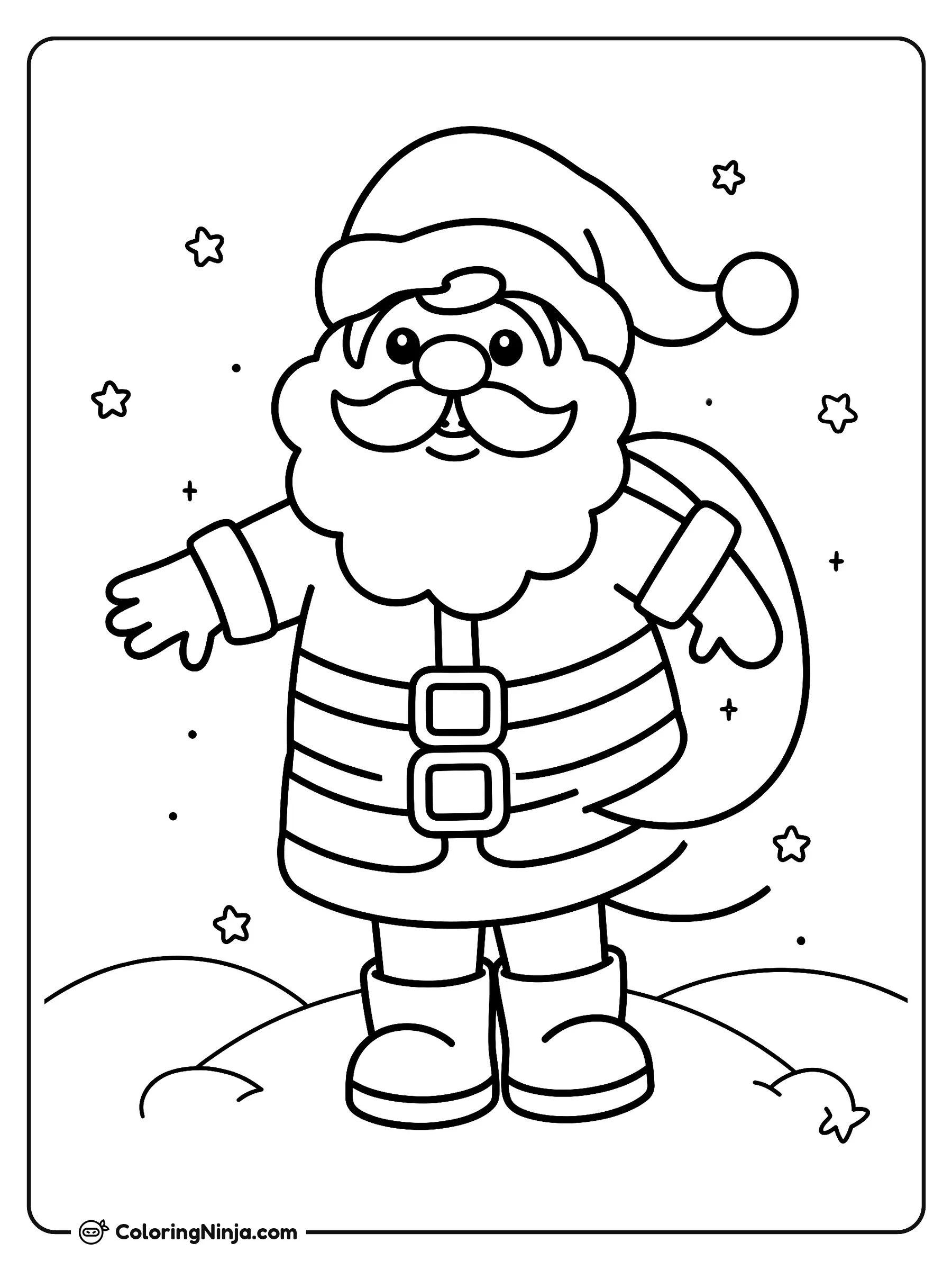 Santa with the Word "ANITA" Below Him Coloring Page: This coloring page features Santa with the word "ANITA" displayed below him. The black-and-white line art provides clear outlines for children to color both the character and the name text.