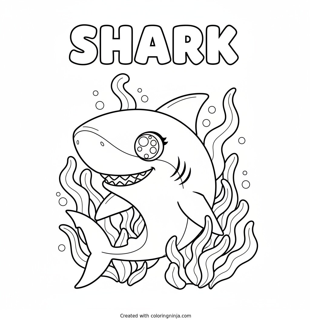 A Shark with Sparkly Eyes Coloring Page