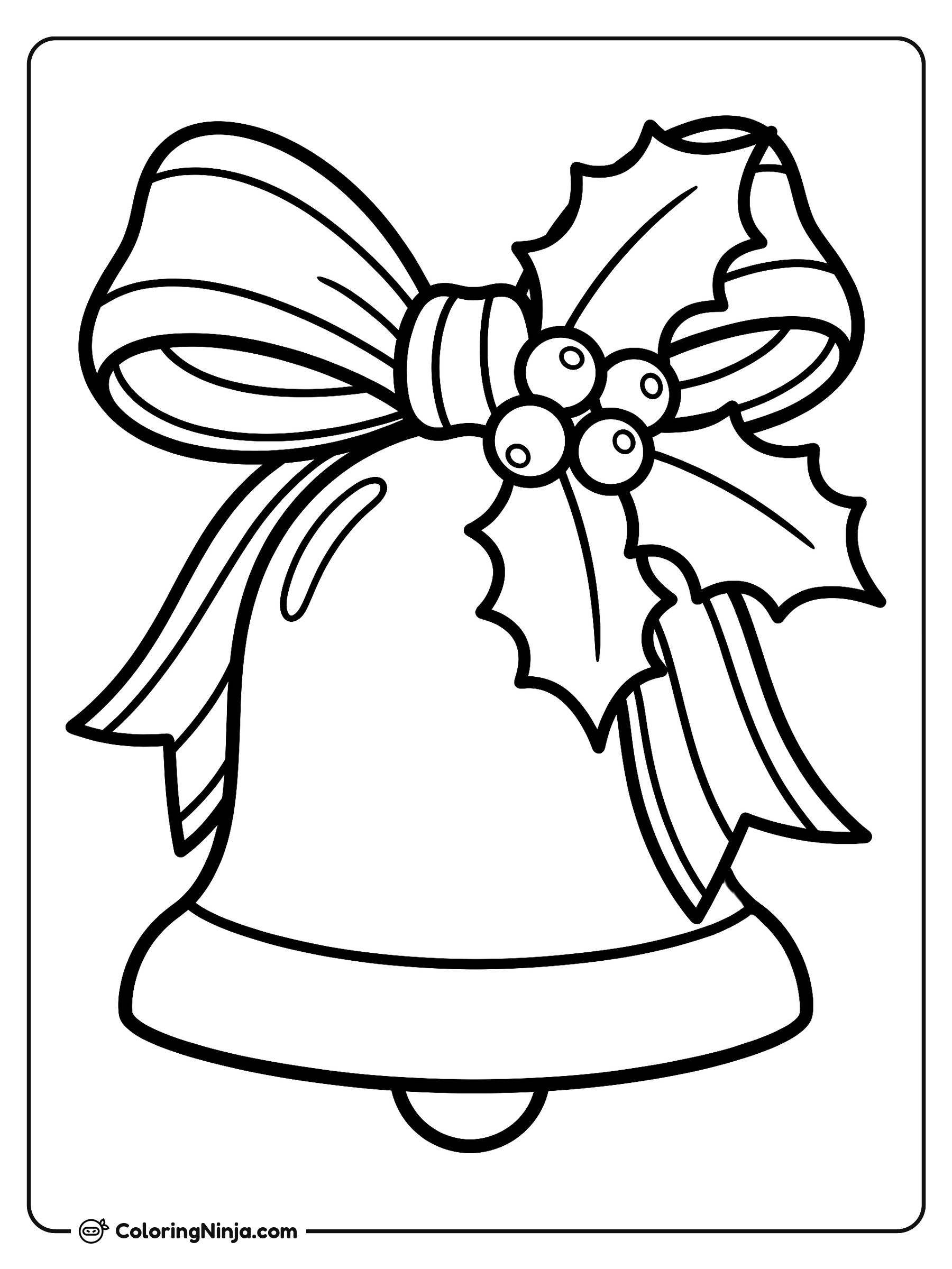 Campana de Navidad con Moño y Acebo: dibujo para colorear