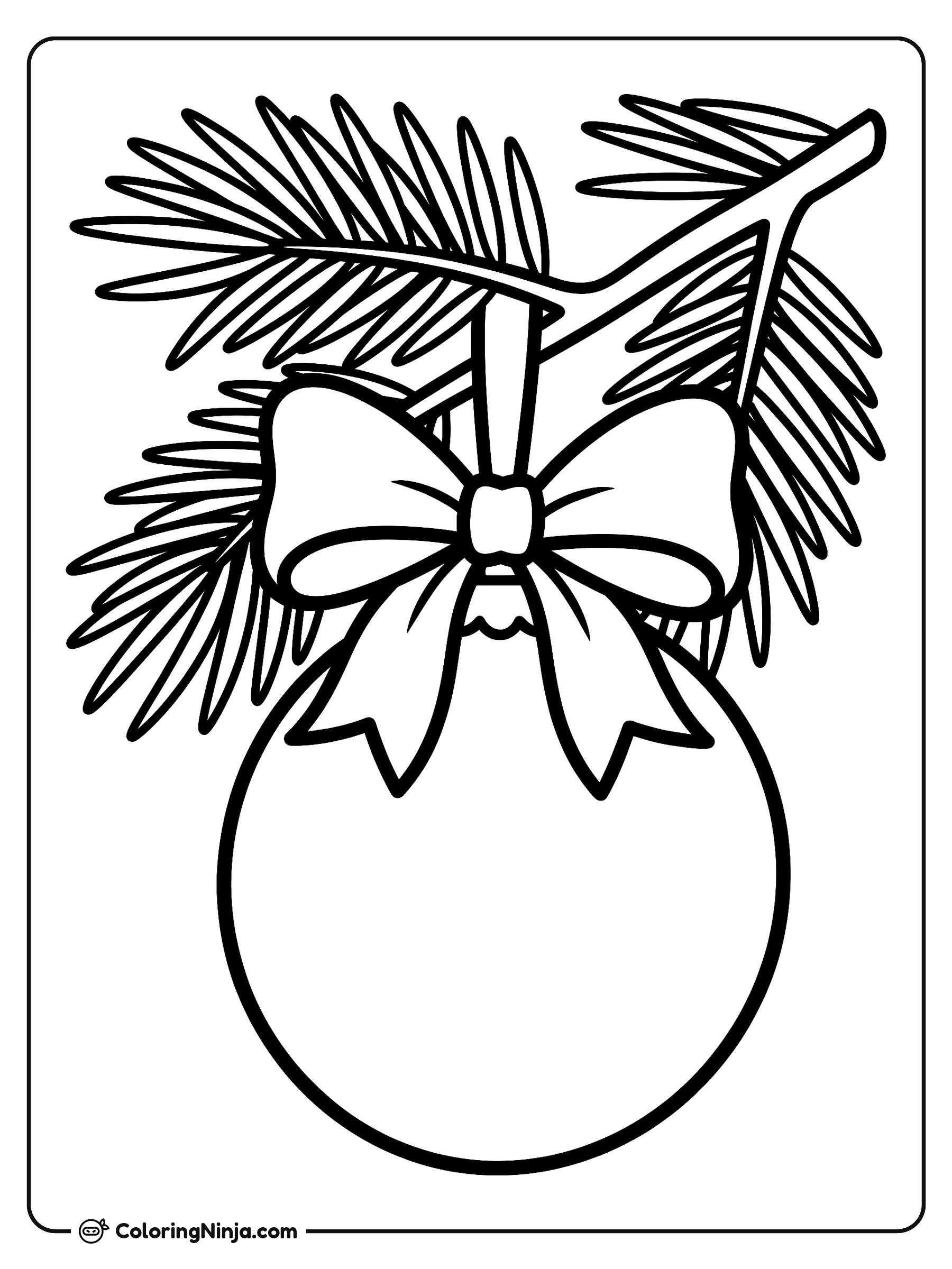 Esfera navideña en rama de pino: dibujo para colorear